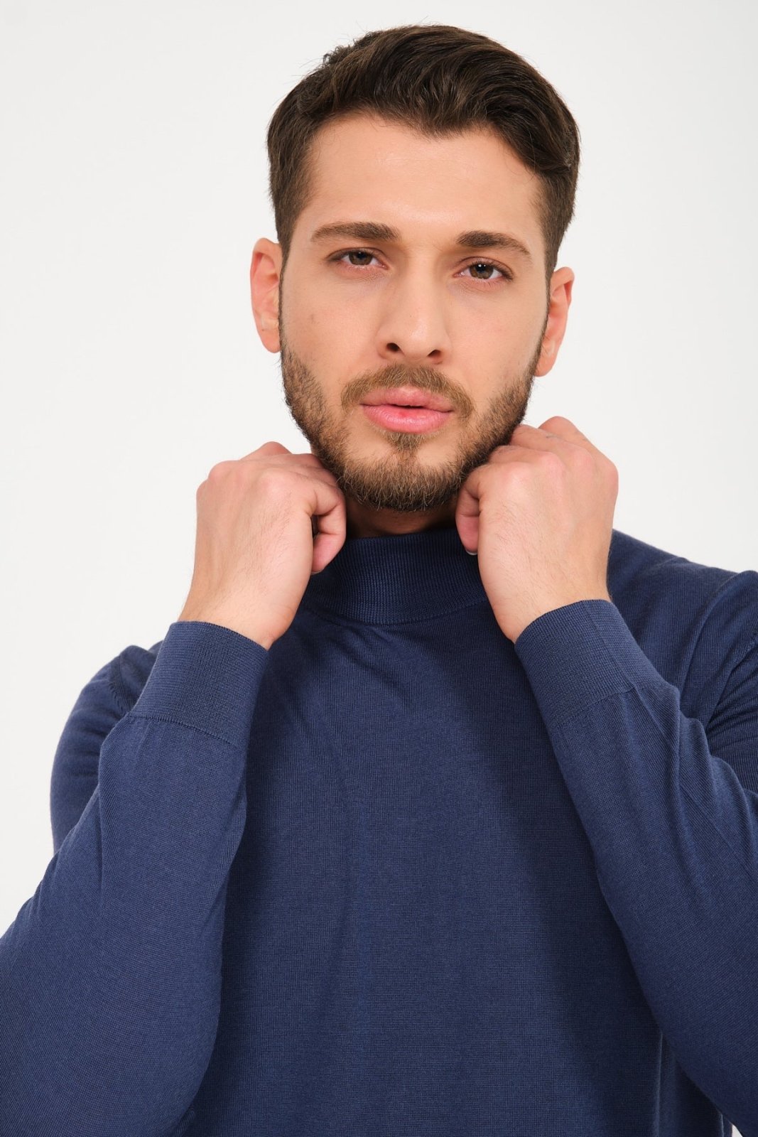 Dark Blue Wool Knit Sweater - ADAMO