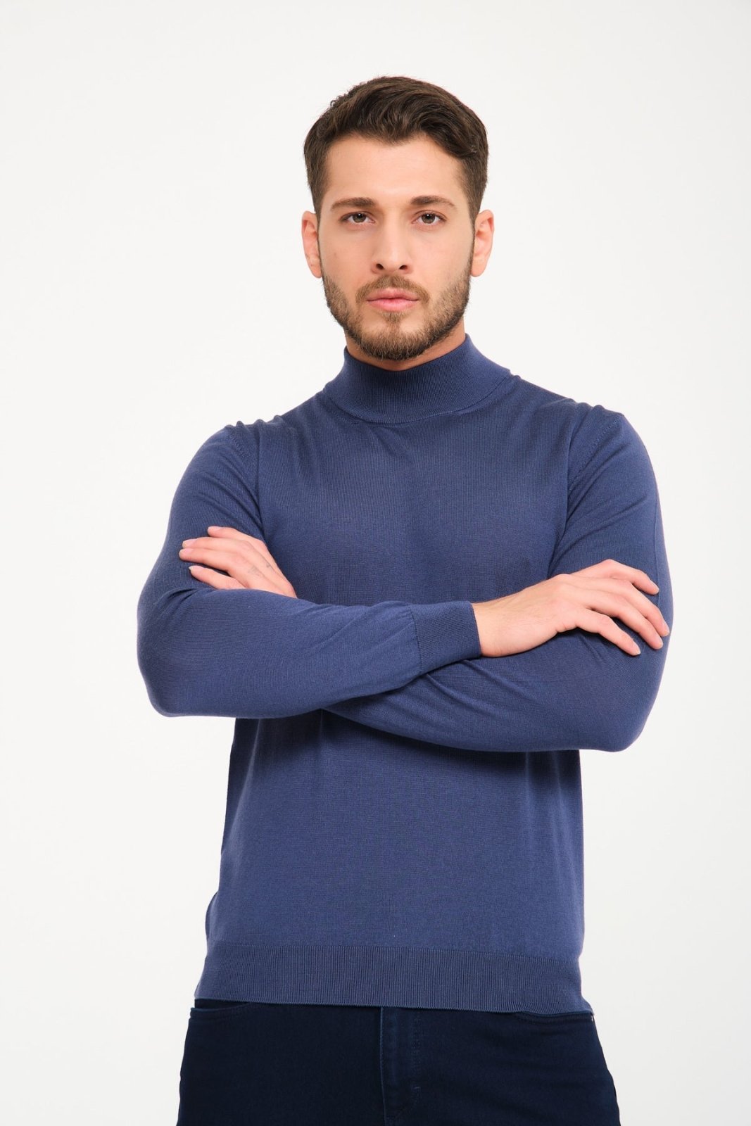 Dark Blue Wool Knit Sweater - ADAMO