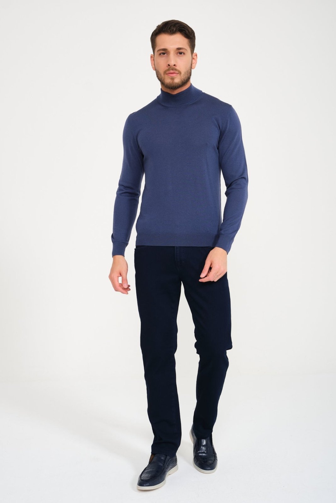 Dark Blue Wool Knit Sweater - ADAMO