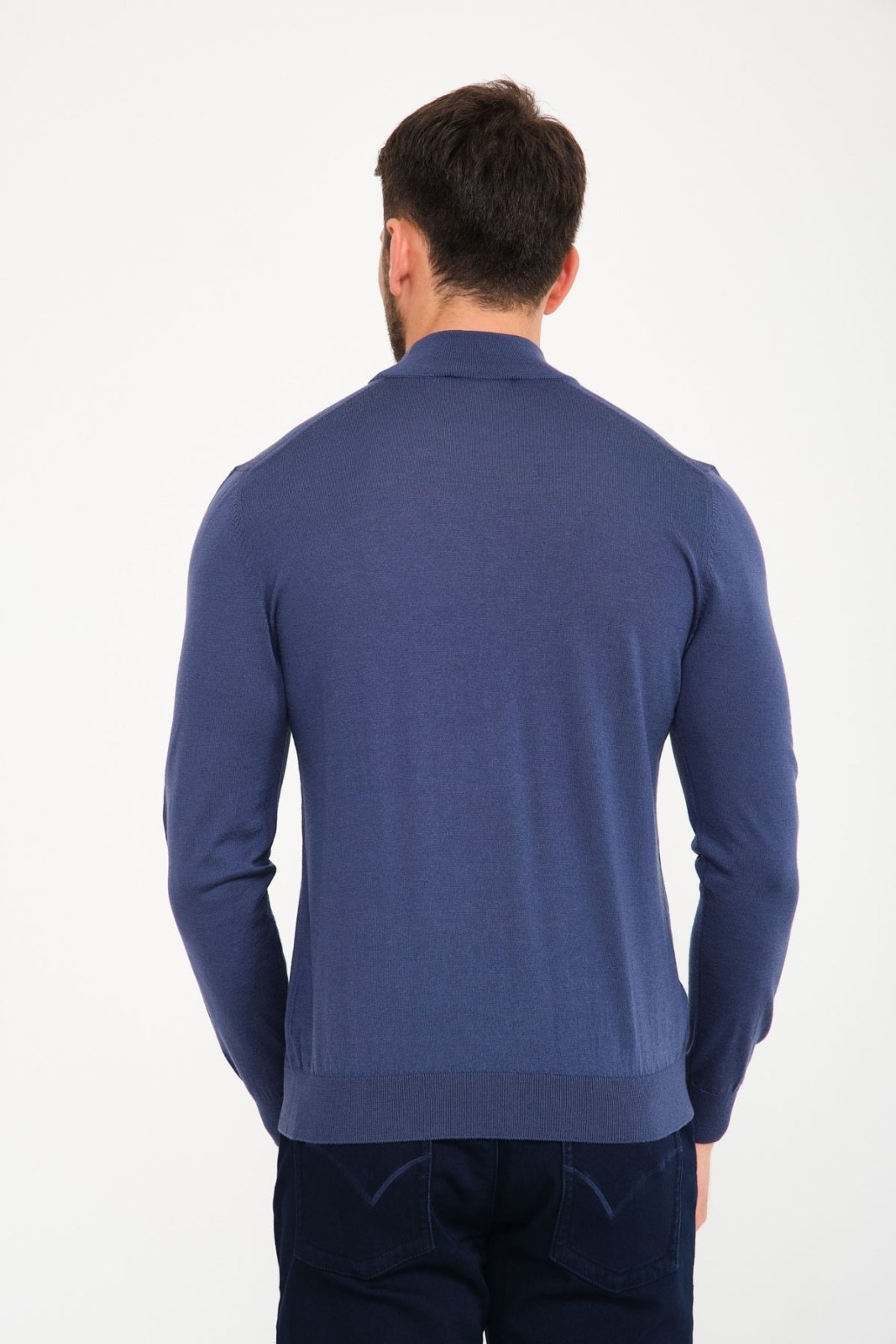 Dark Blue Wool Knit Sweater - ADAMO