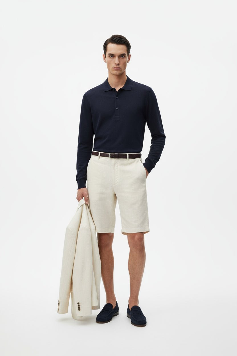 Dark Blue Wool Polo Shirt - ADAMO