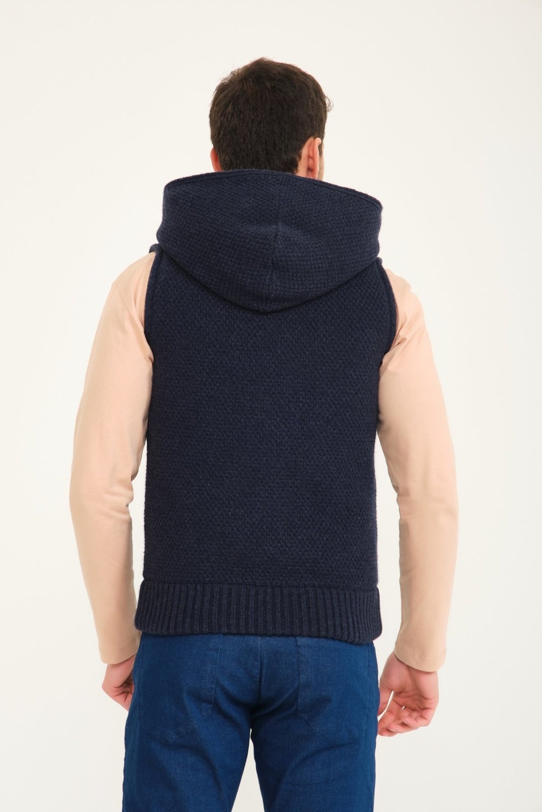 Dark Blue Wool & Rex Fur Knit Vest - ADAMO