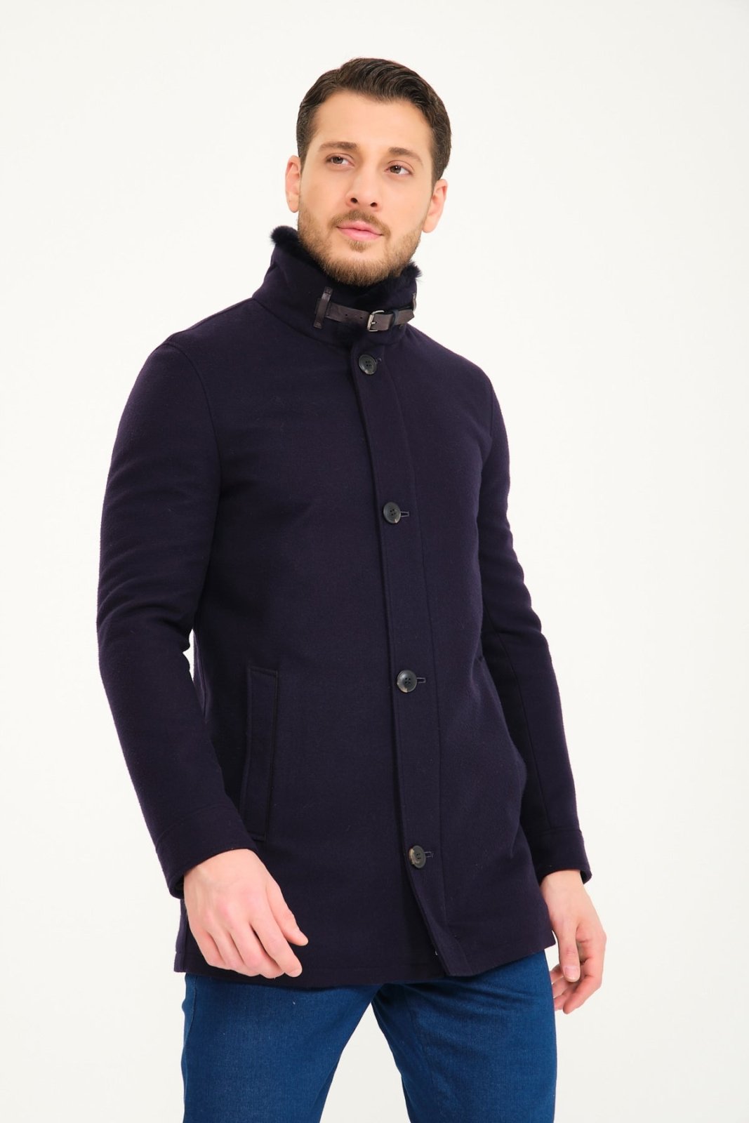 Dark Blue Wool & Rex Jacket - ADAMO