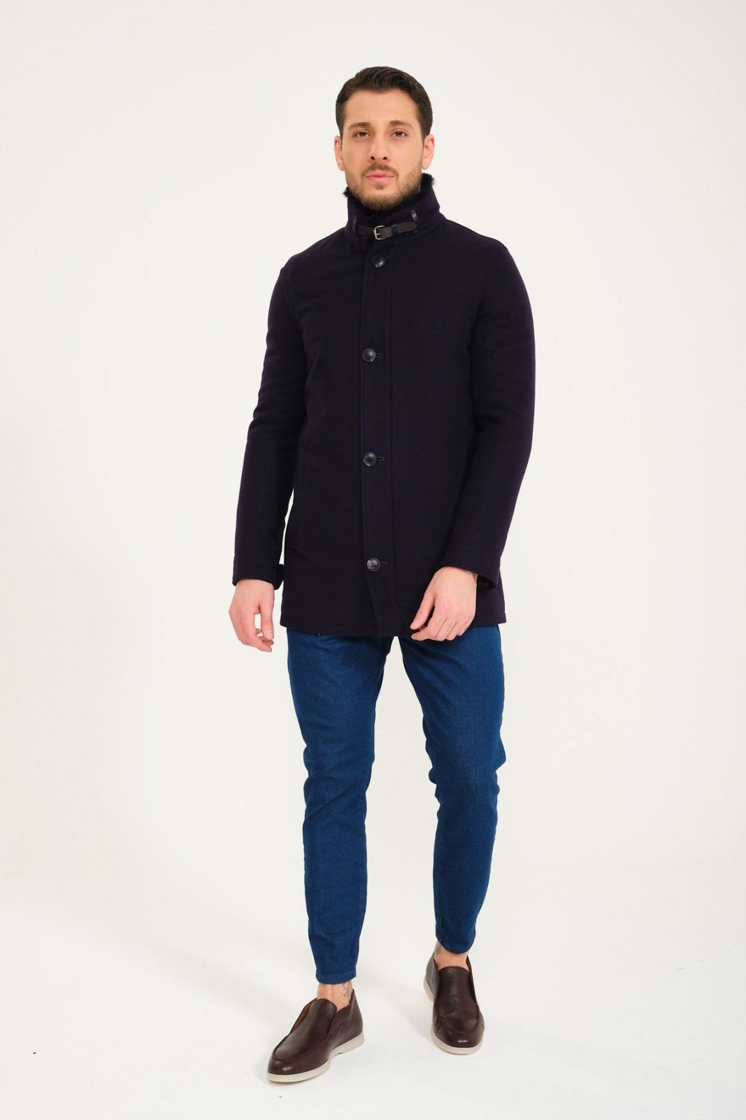 Dark Blue Wool & Rex Jacket - ADAMO