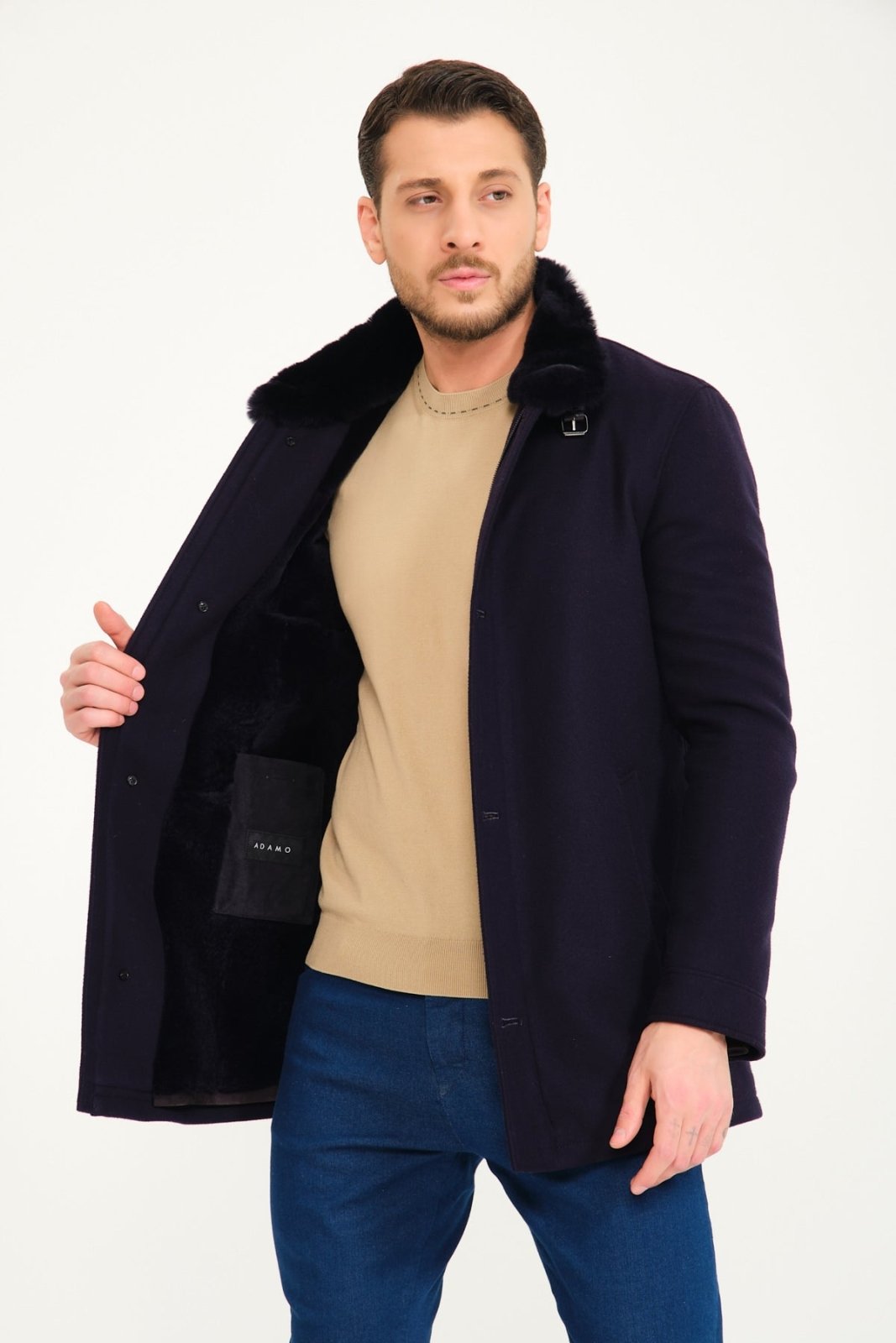 Dark Blue Wool & Rex Jacket - ADAMO