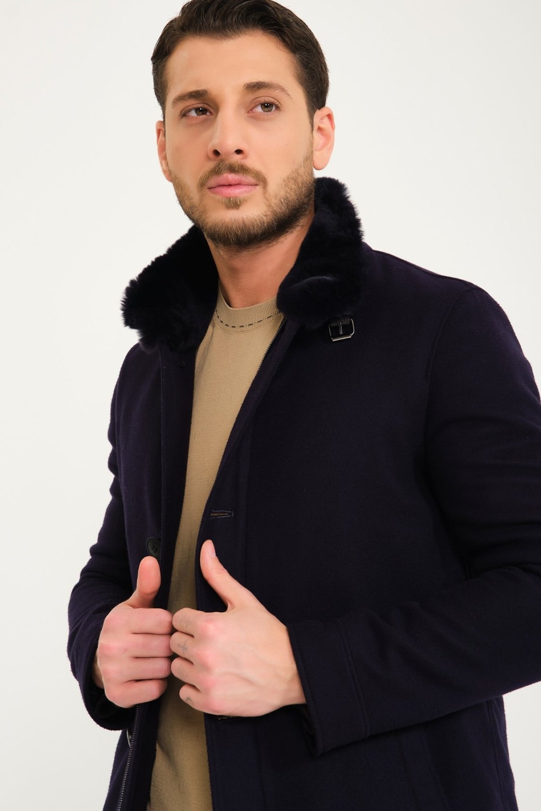 Dark Blue Wool & Rex Jacket - ADAMO