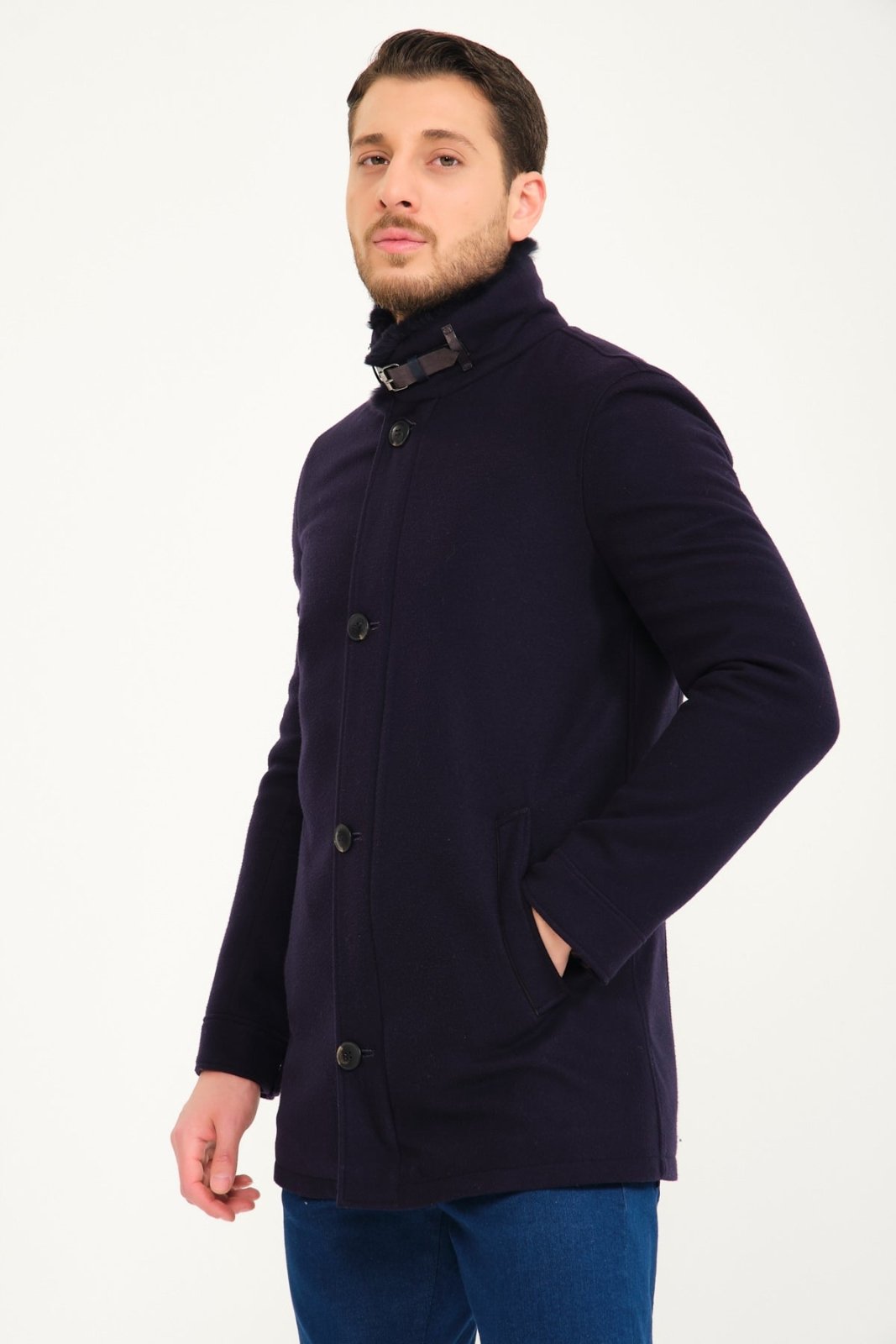 Dark Blue Wool & Rex Jacket - ADAMO