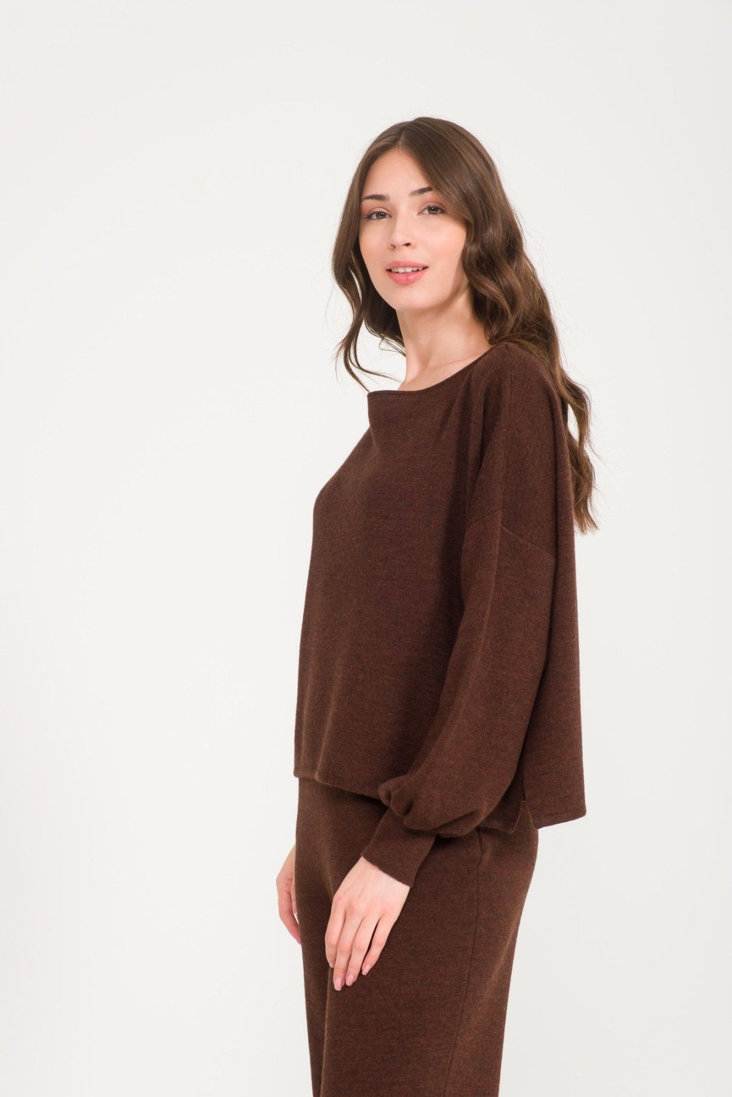 Dark Brown Knit Sweater & Pants Set - ADAMO