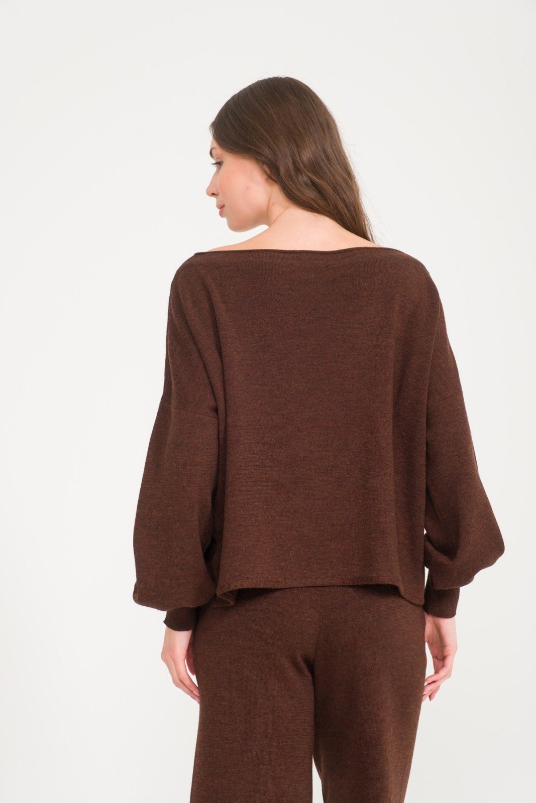 Dark Brown Knit Sweater & Pants Set - ADAMO