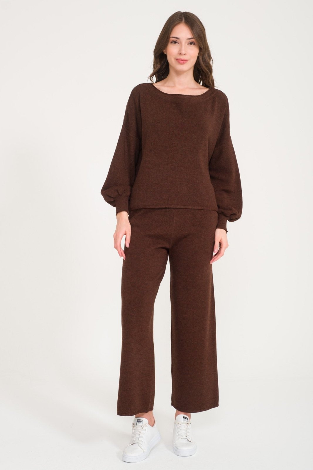 Dark Brown Knit Sweater & Pants Set - ADAMO