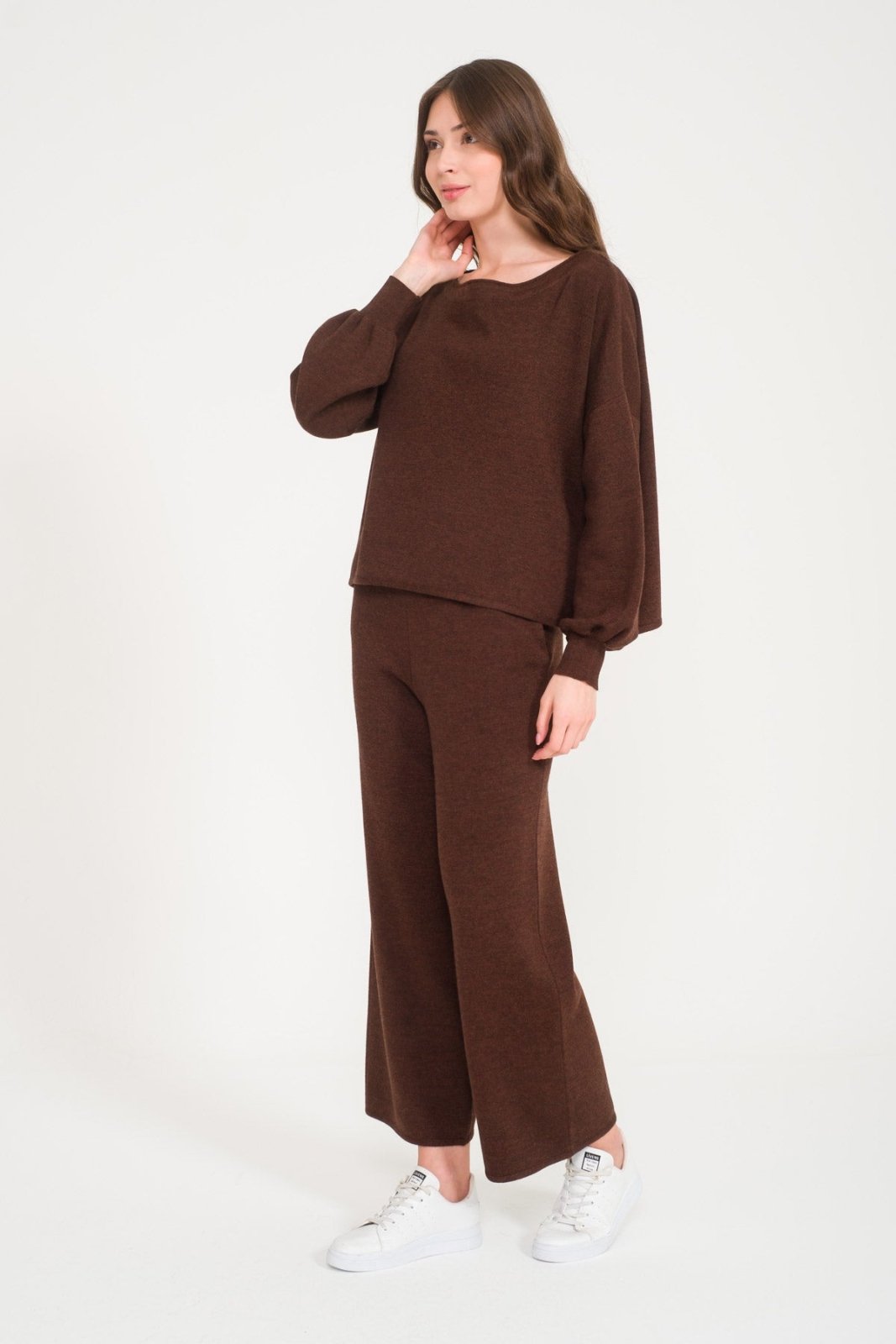 Dark Brown Knit Sweater & Pants Set - ADAMO