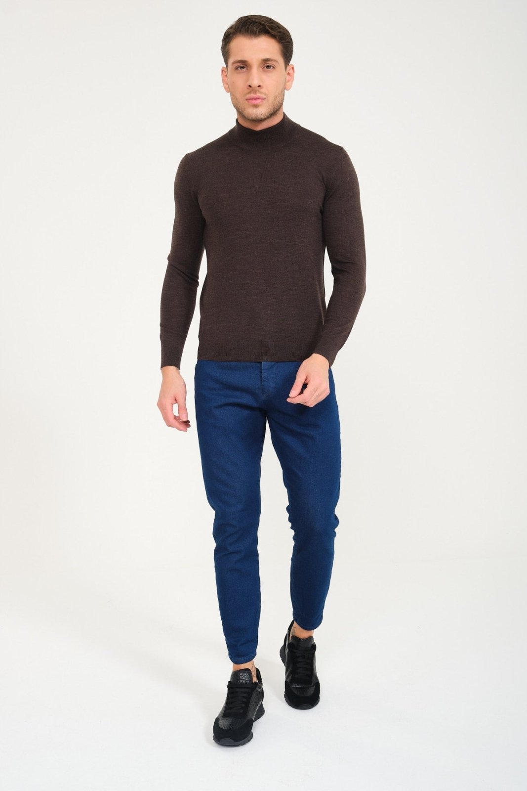 Dark Brown Wool Knit Sweater - ADAMO