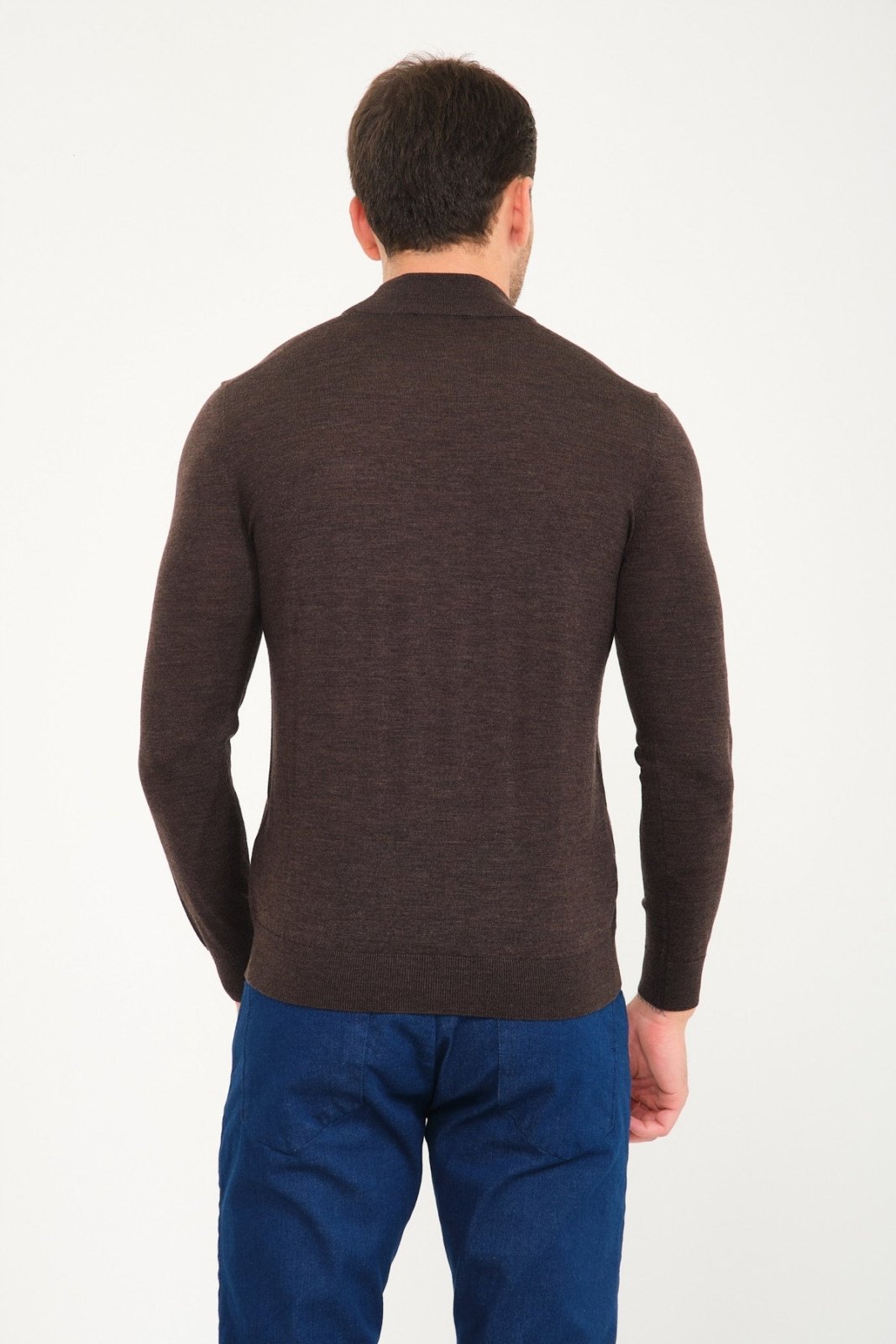 Dark Brown Wool Knit Sweater - ADAMO