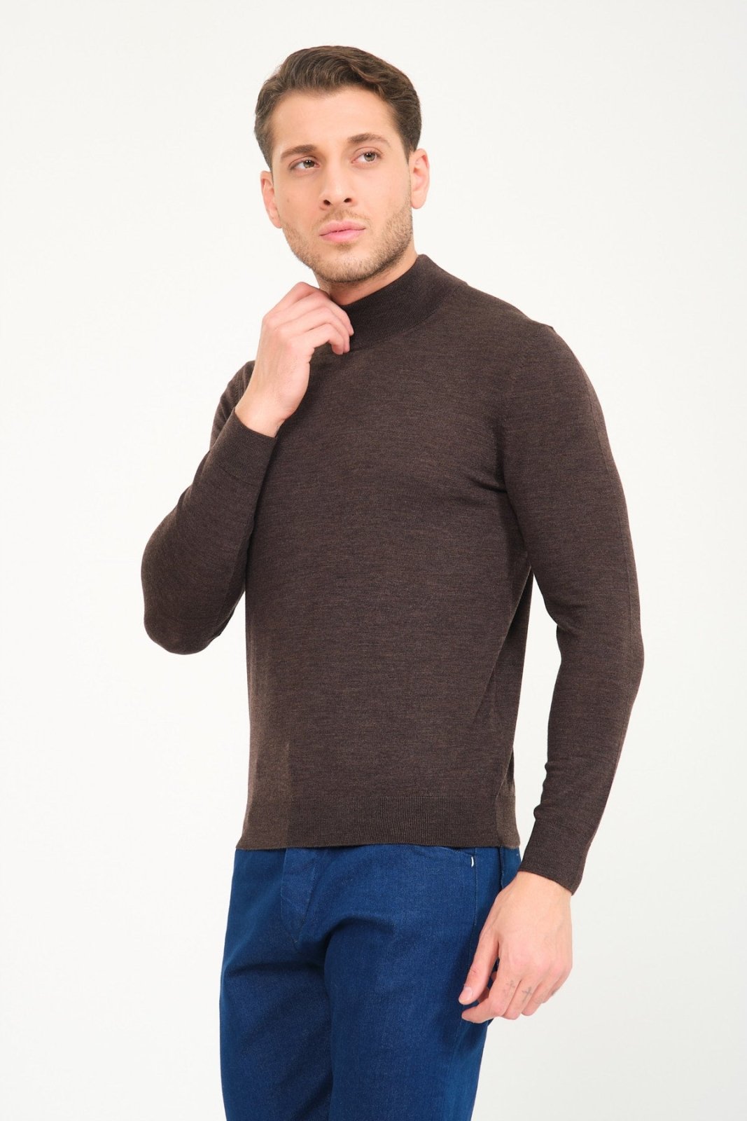 Dark Brown Wool Knit Sweater - ADAMO