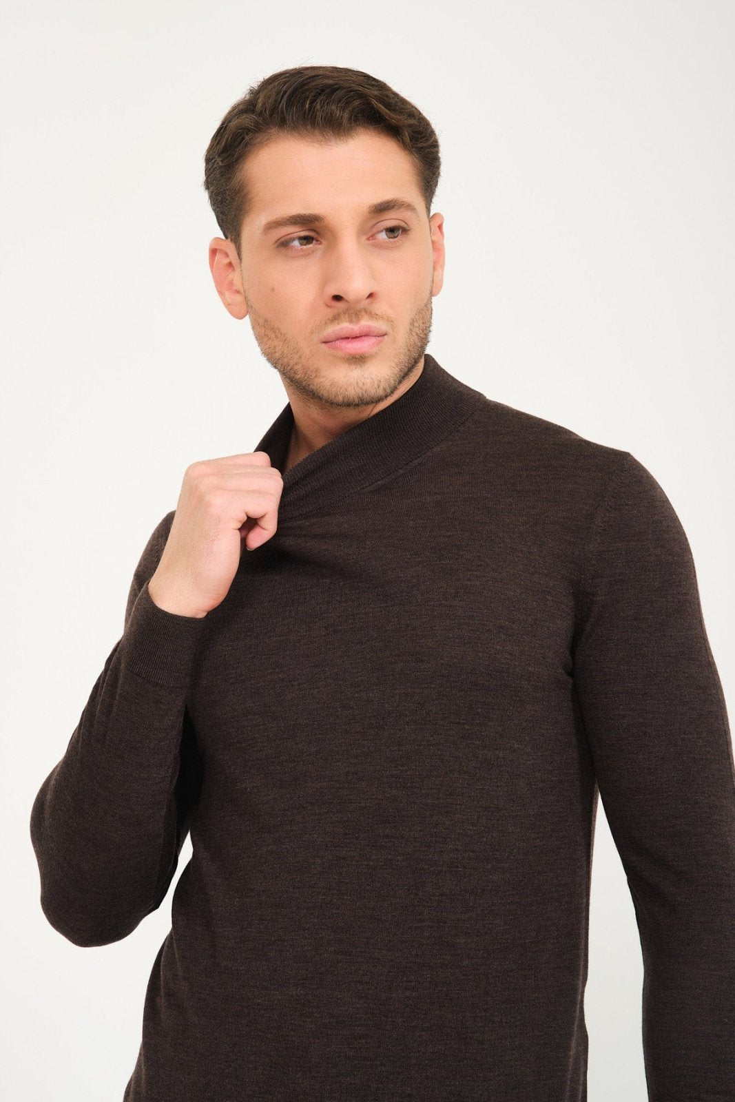 Dark Brown Wool Knit Sweater - ADAMO