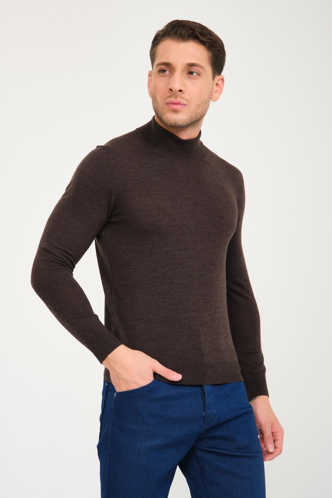 Dark Brown Wool Knit Sweater - ADAMO