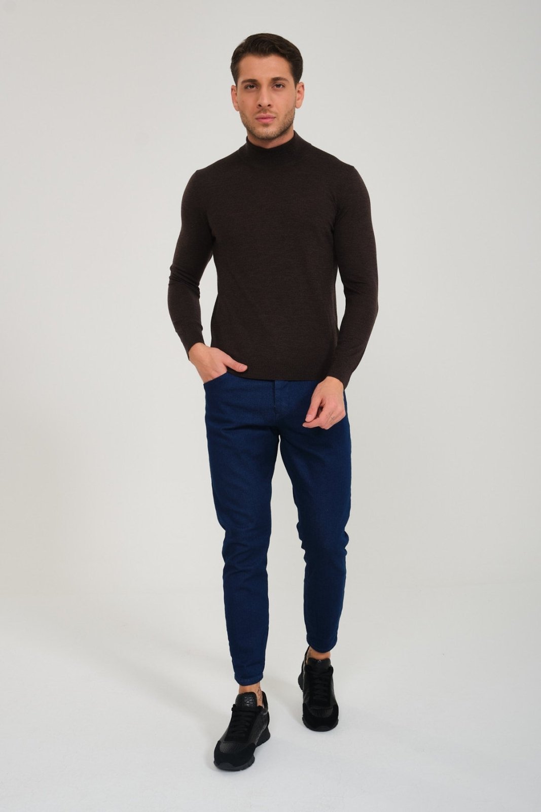 Dark Brown Wool Knit Sweater - ADAMO