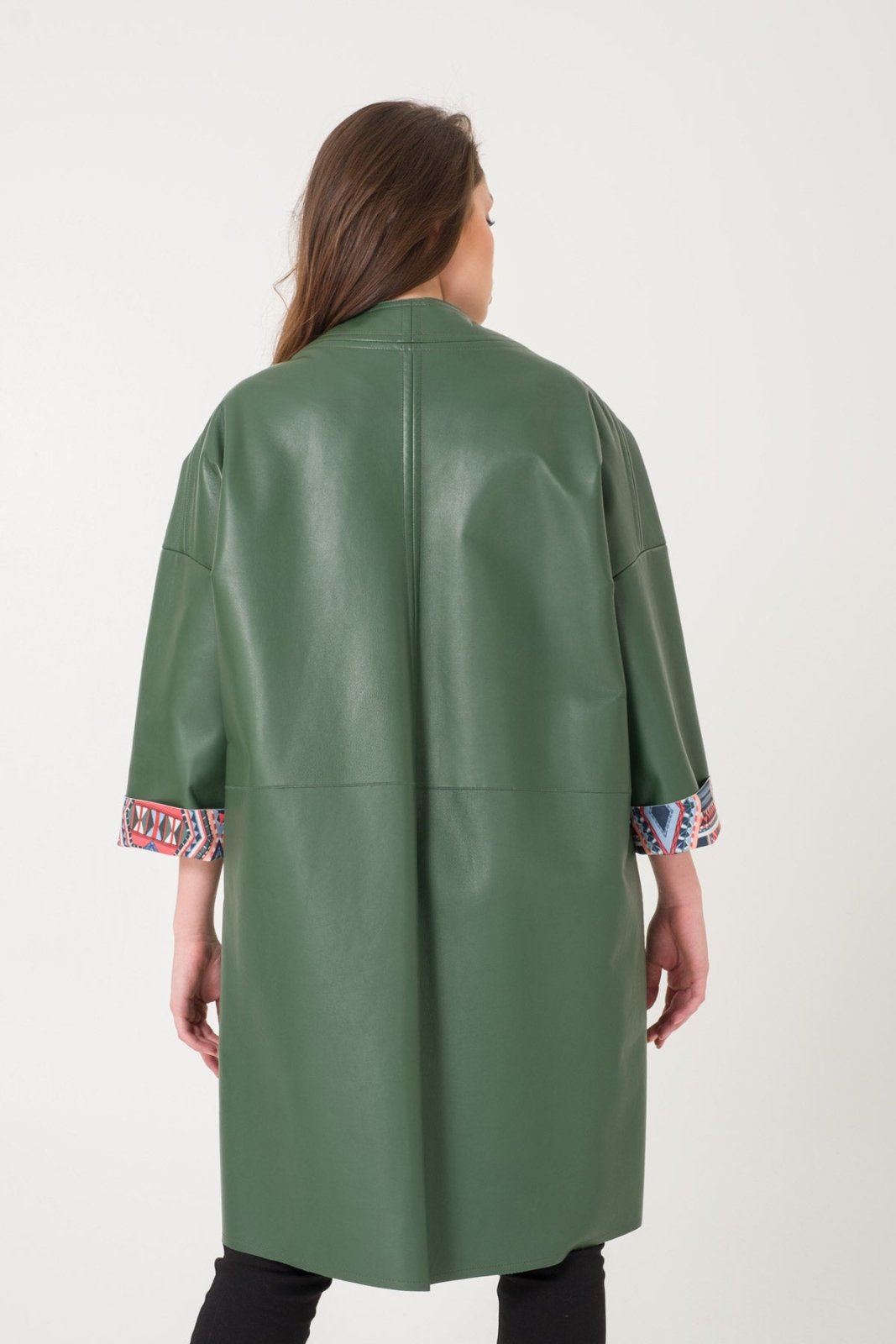 Dark Green Leather Coat - ADAMO