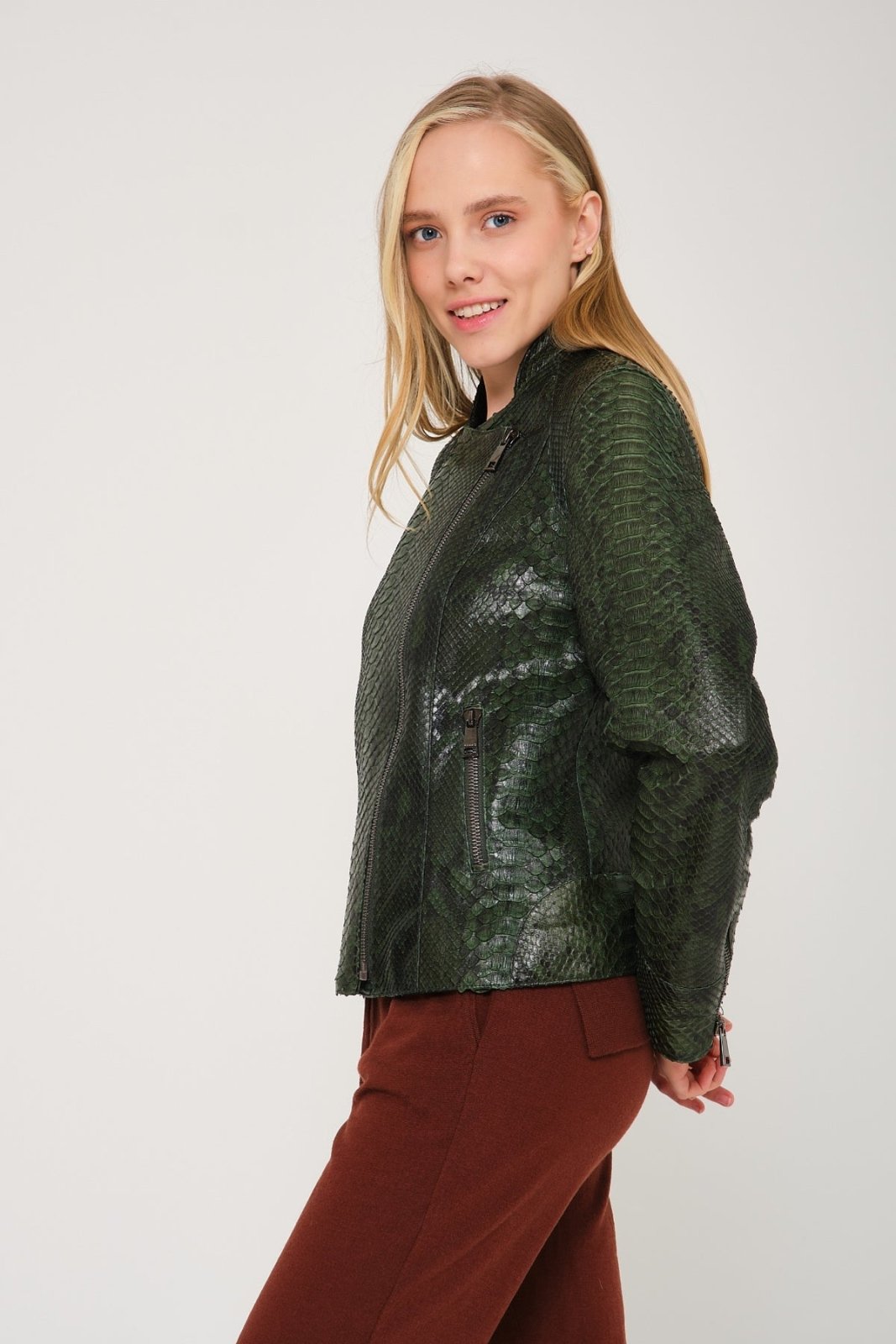 Dark Green Python Leather Jacket - ADAMO