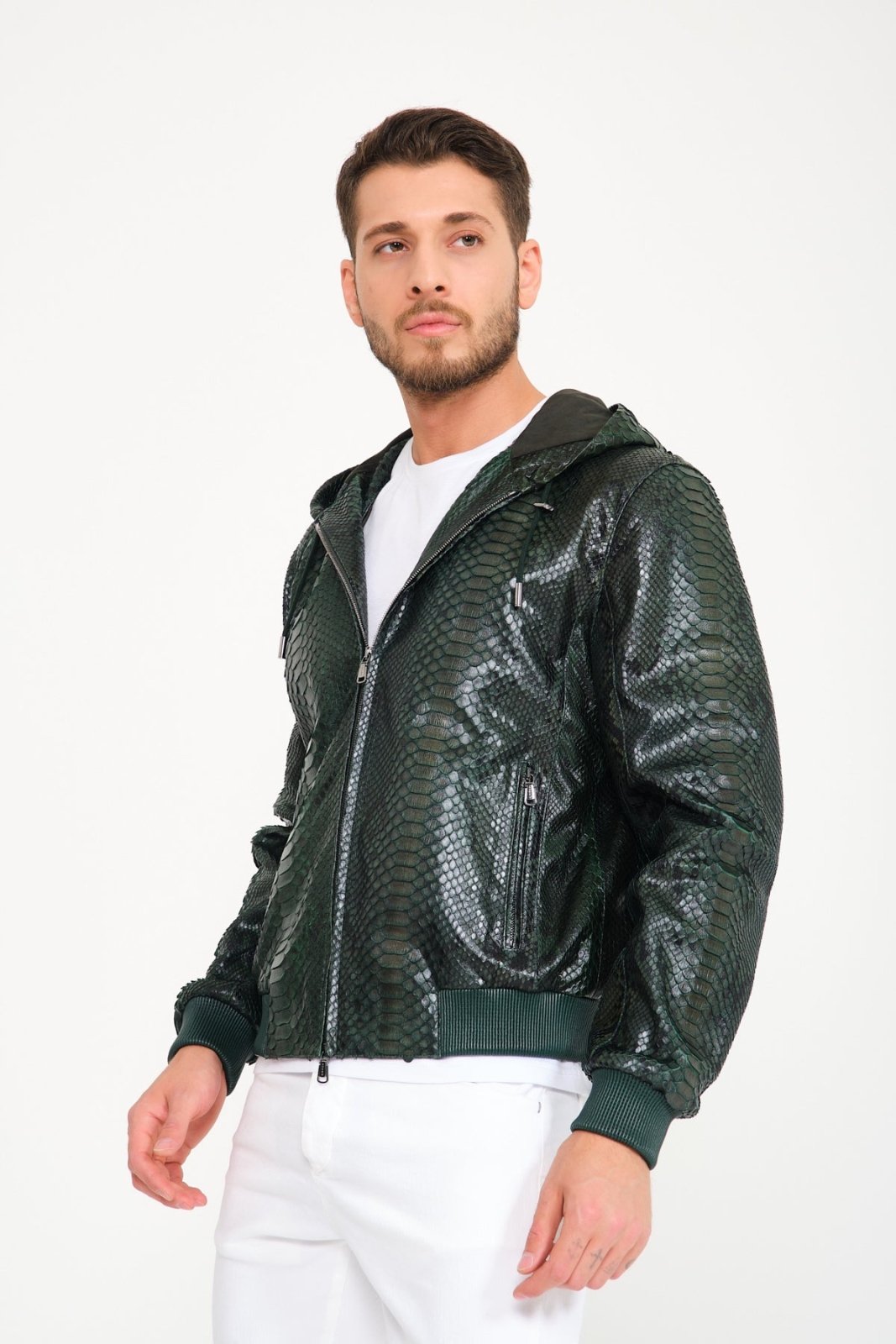 Dark Green Python Leather Jacket - ADAMO