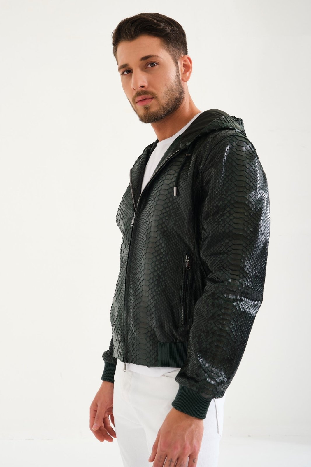 Dark Green Python Leather Jacket - ADAMO