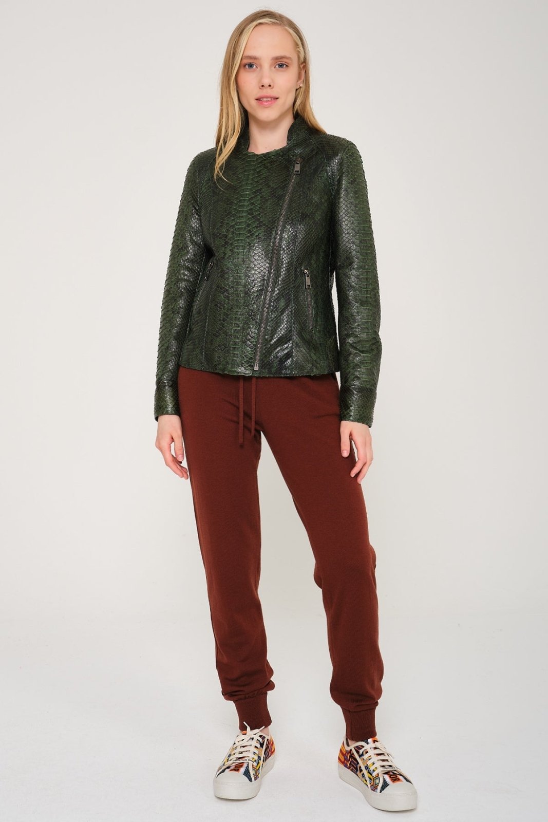 Dark Green Python Leather Jacket - ADAMO