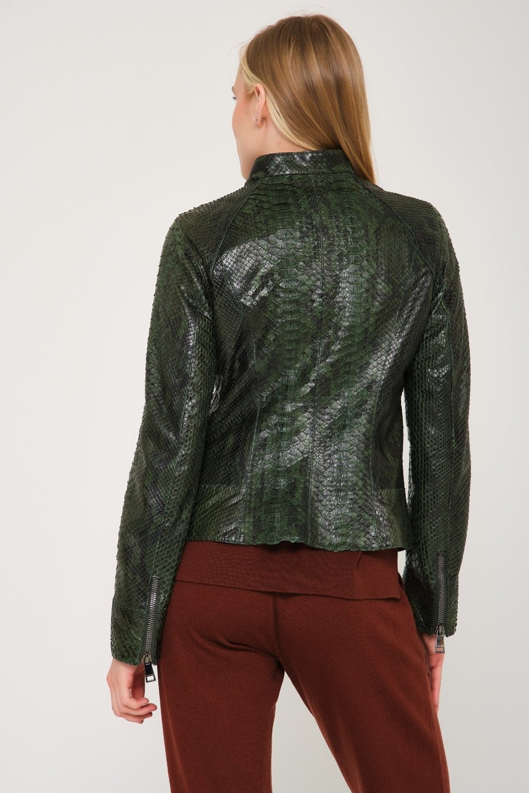 Dark Green Python Leather Jacket - ADAMO