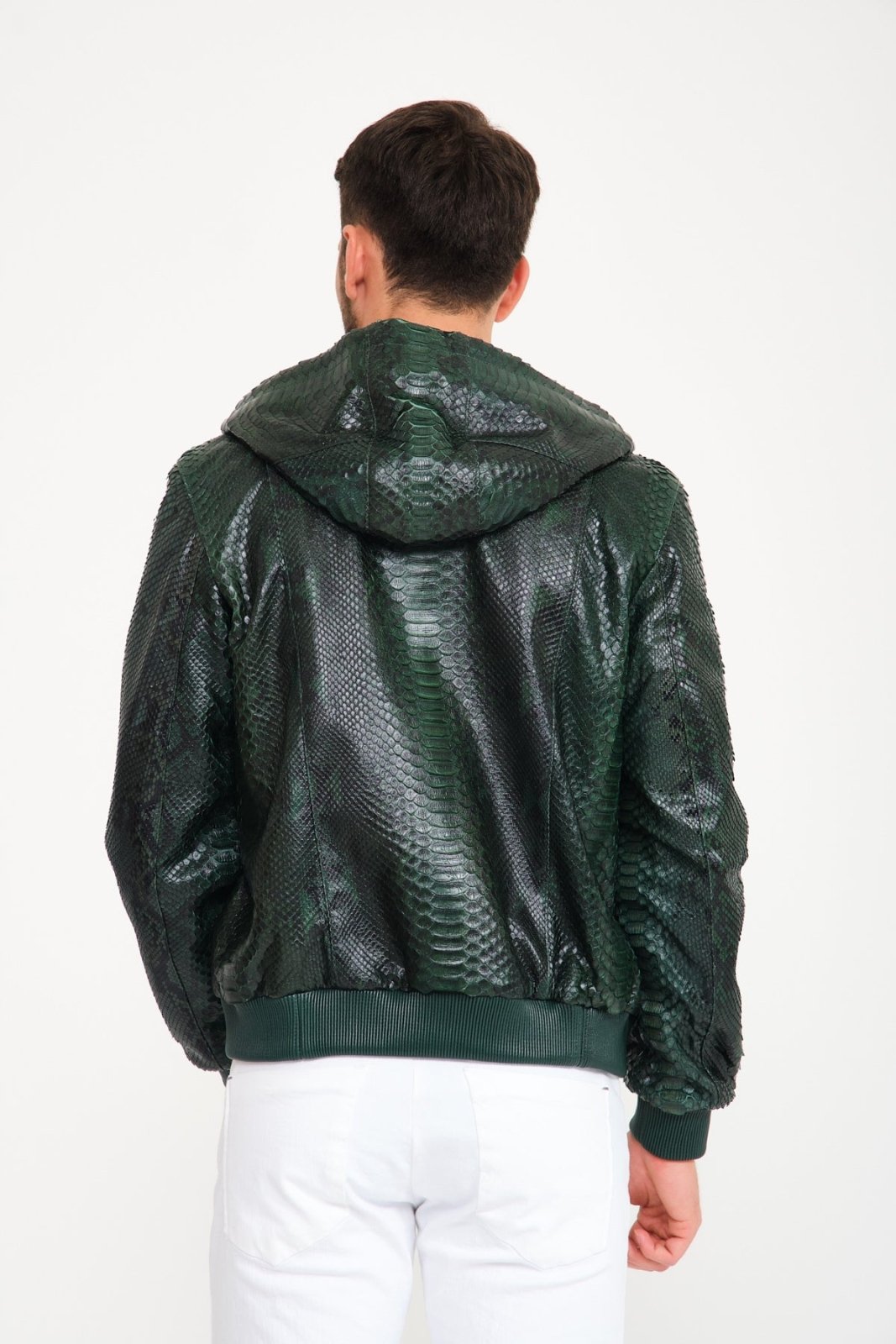 Dark Green Python Leather Jacket - ADAMO