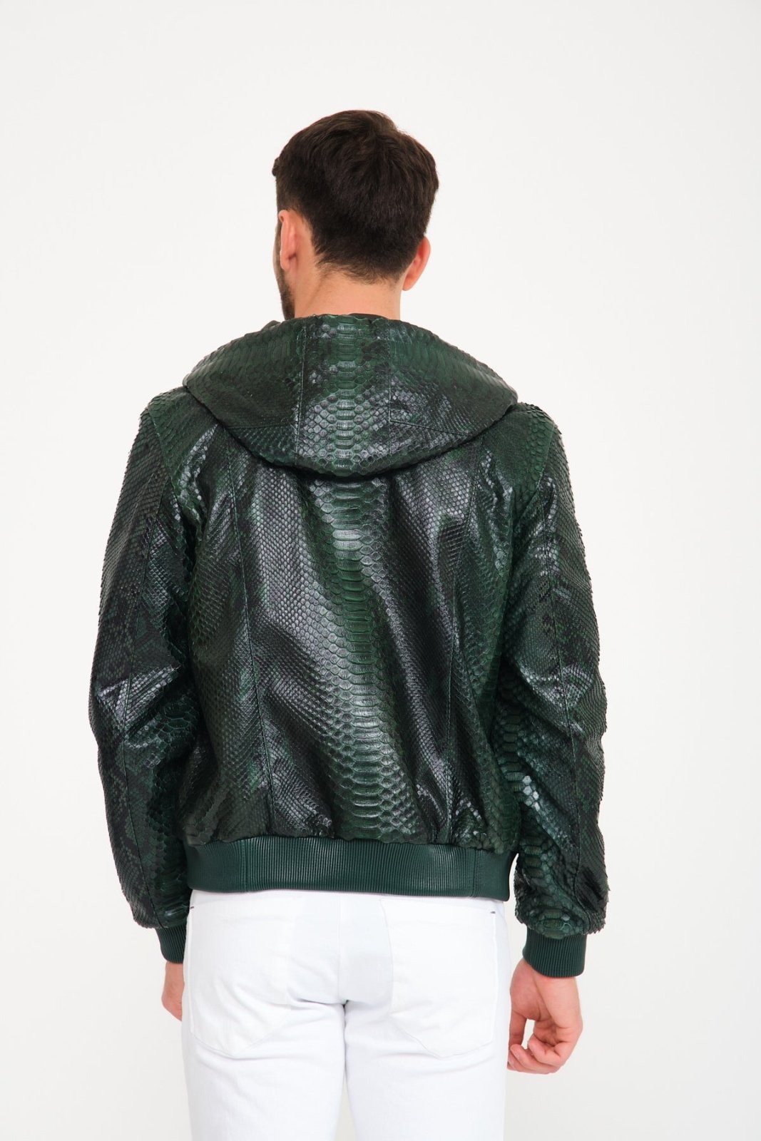 Dark Green Python Leather Jacket - ADAMO