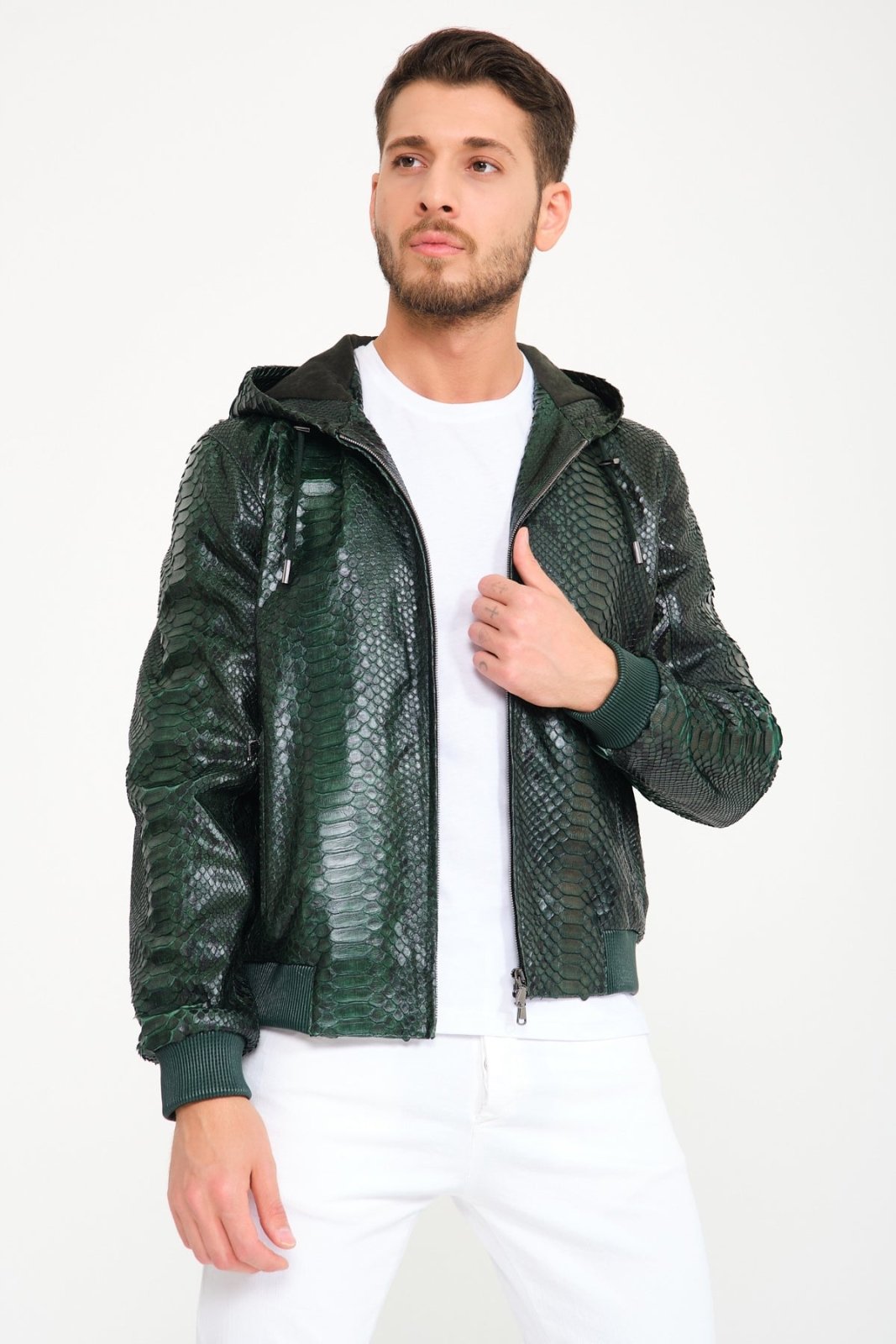 Dark Green Python Leather Jacket - ADAMO