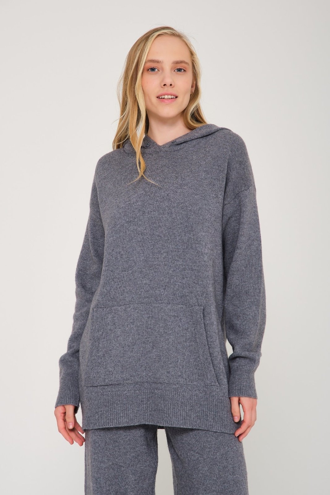 Dark Grey Chinchilla Fur Lined Hoodie & Pants Set - ADAMO