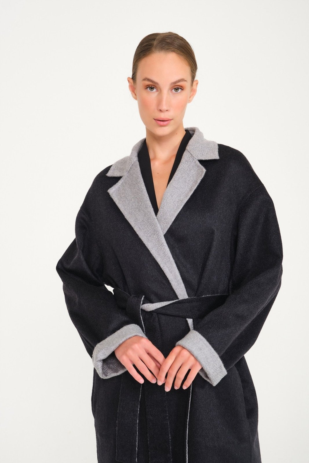 Dark Grey / Grey Double Face Cashmere Coat - ADAMO