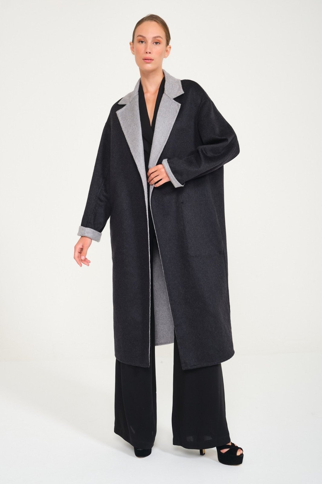 Dark Grey / Grey Double Face Cashmere Coat - ADAMO