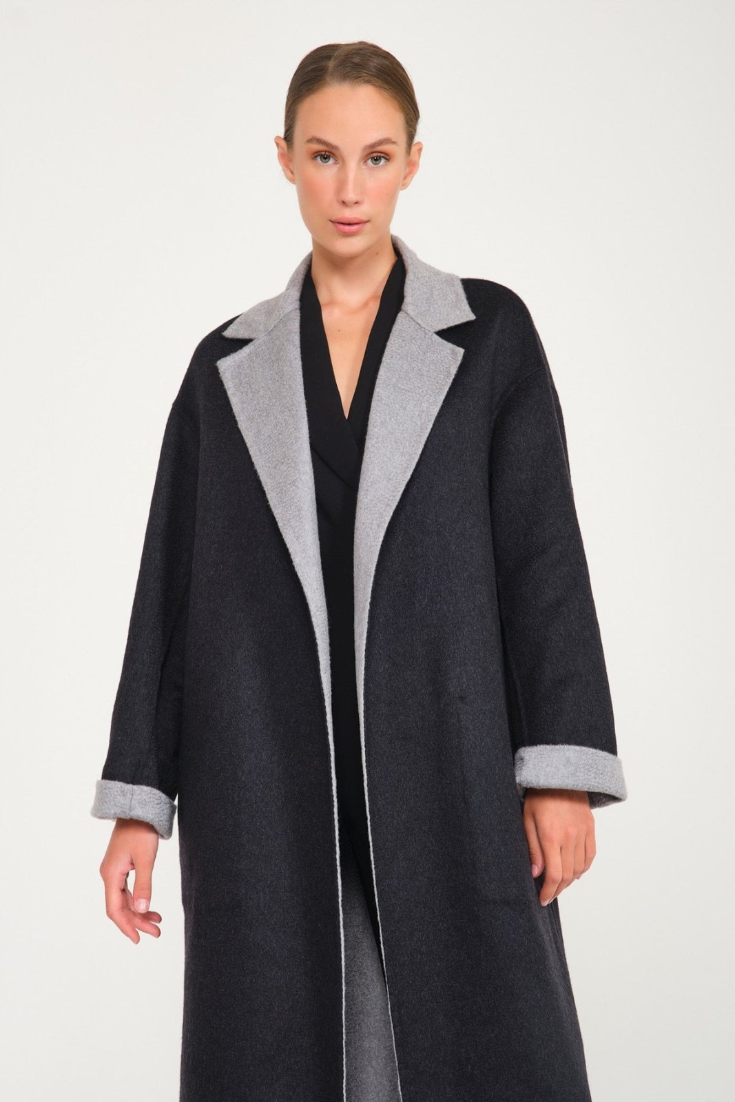 Dark Grey / Grey Double Face Cashmere Coat - ADAMO