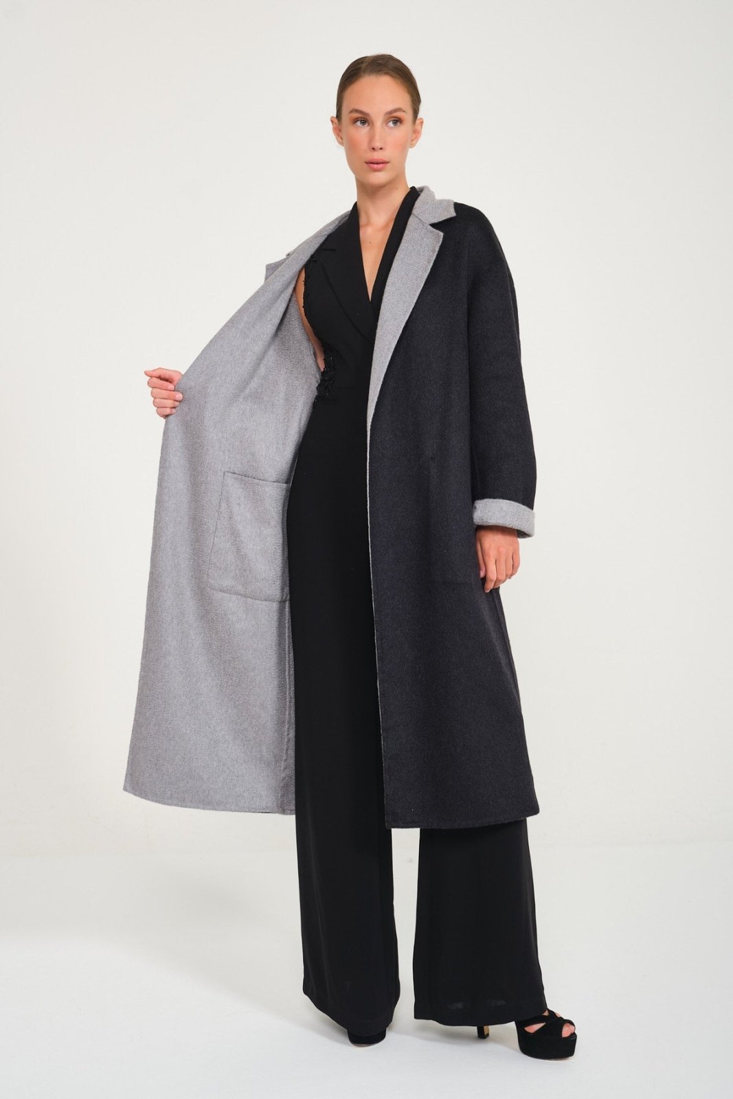 Dark Grey / Grey Double Face Cashmere Coat - ADAMO