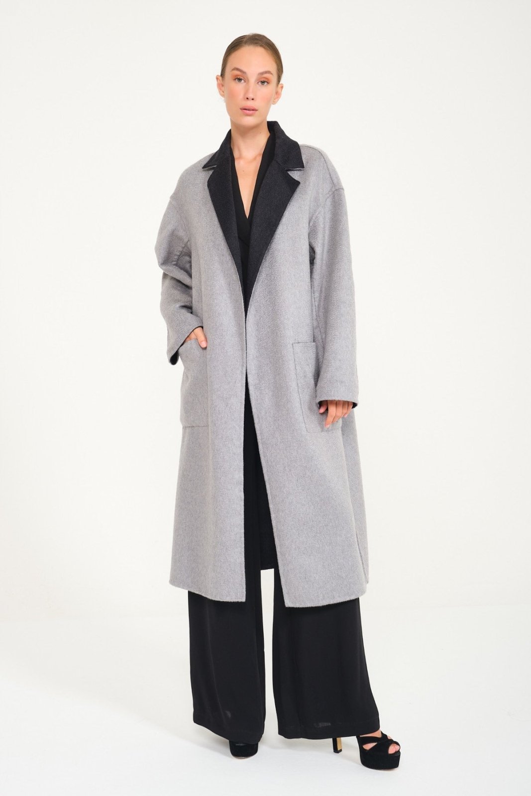 Dark Grey / Grey Double Face Cashmere Coat - ADAMO