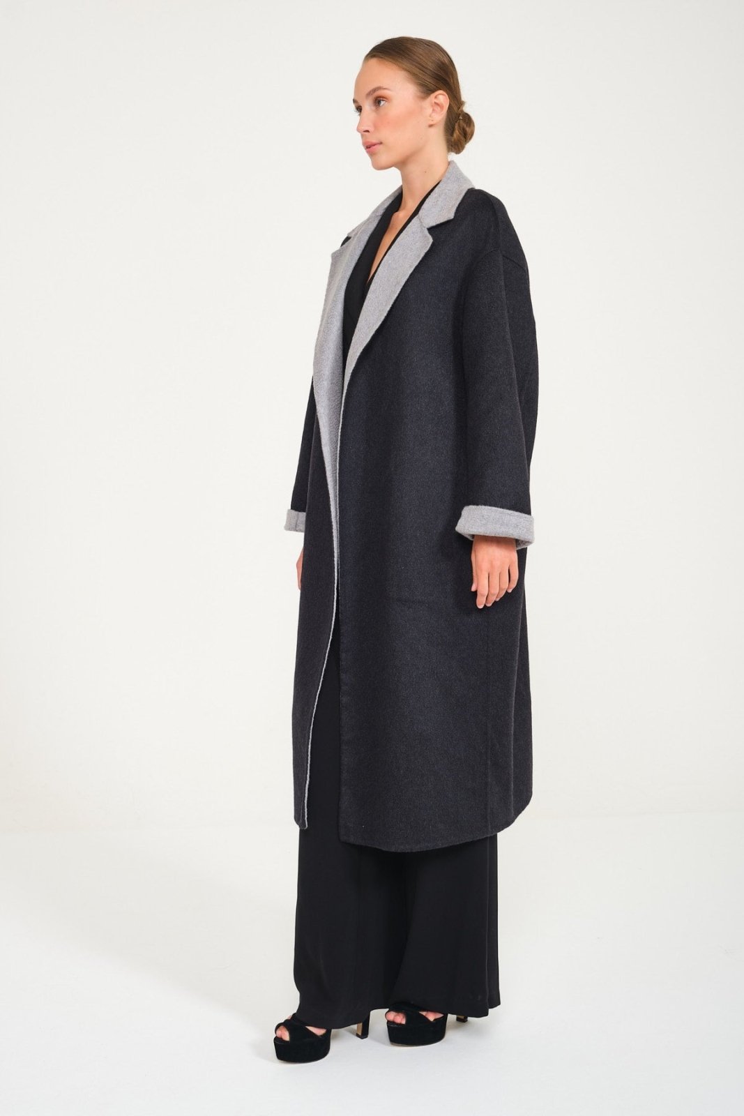 Dark Grey / Grey Double Face Cashmere Coat - ADAMO