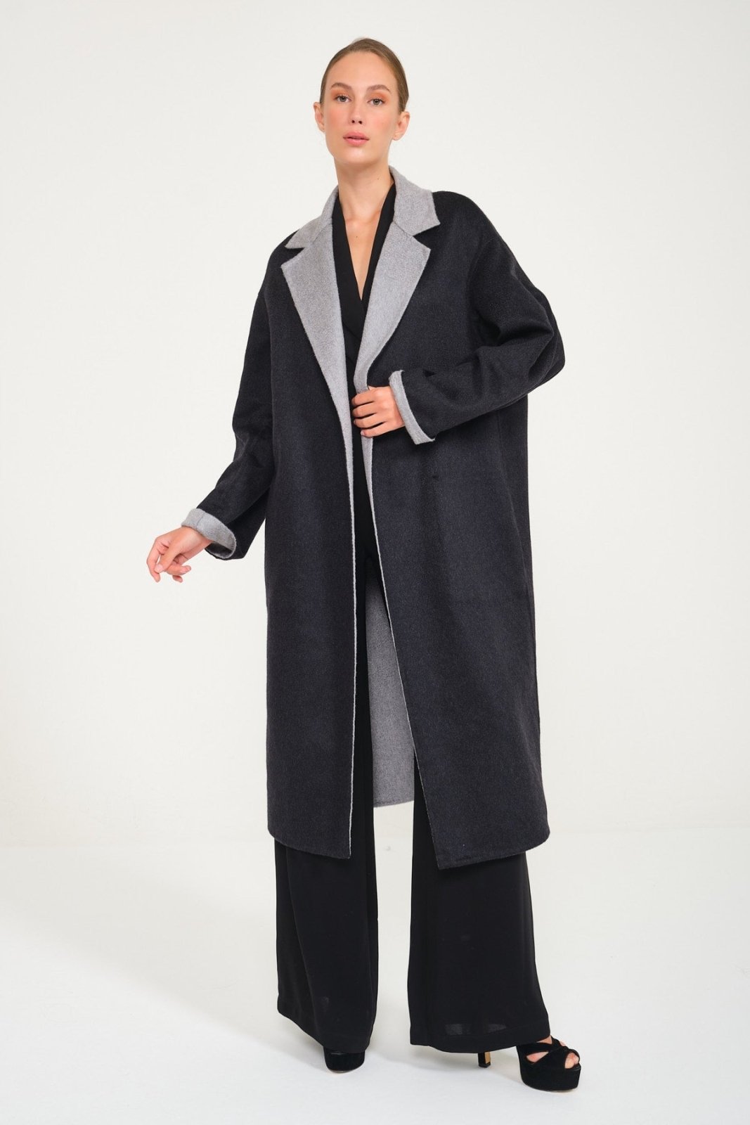 Dark Grey / Grey Double Face Cashmere Coat - ADAMO