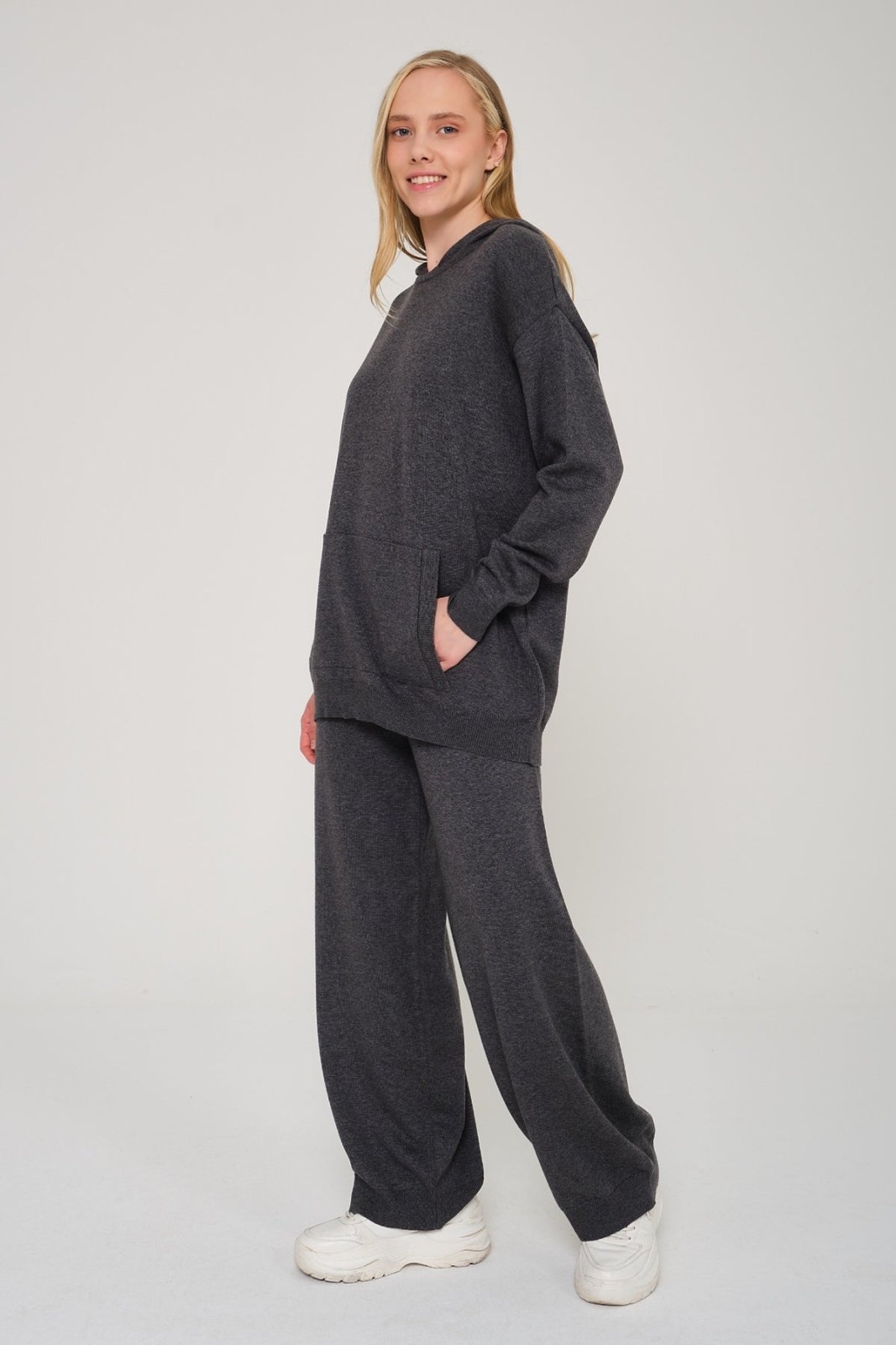 Dark Grey Knit Hoodie & Pants Set - ADAMO