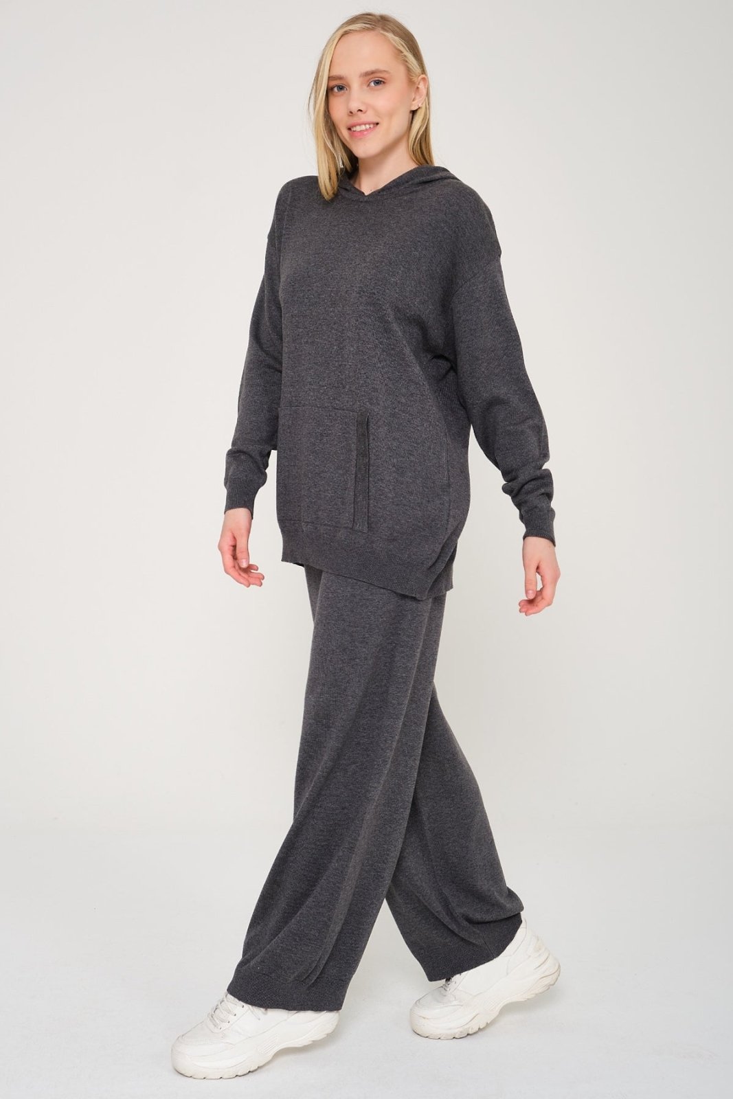 Dark Grey Knit Hoodie & Pants Set - ADAMO