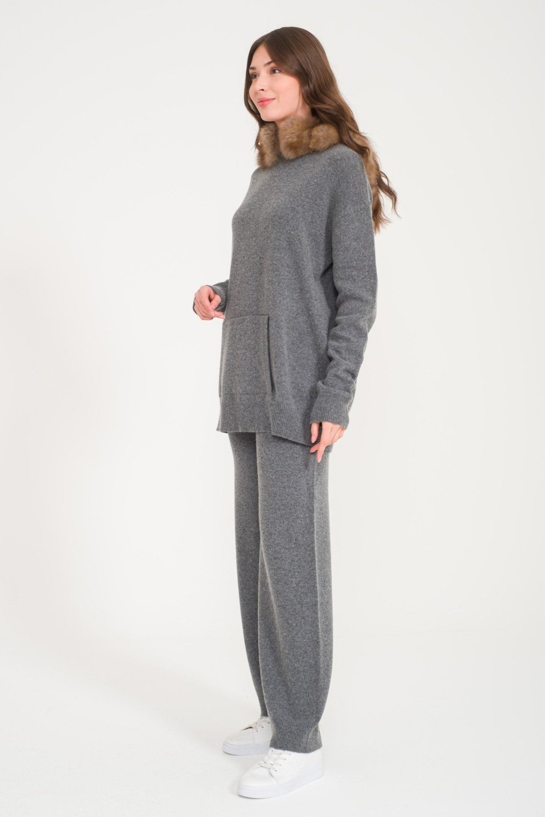 Dark Grey Marten Fur Lined Hoodie & Pants Set - ADAMO