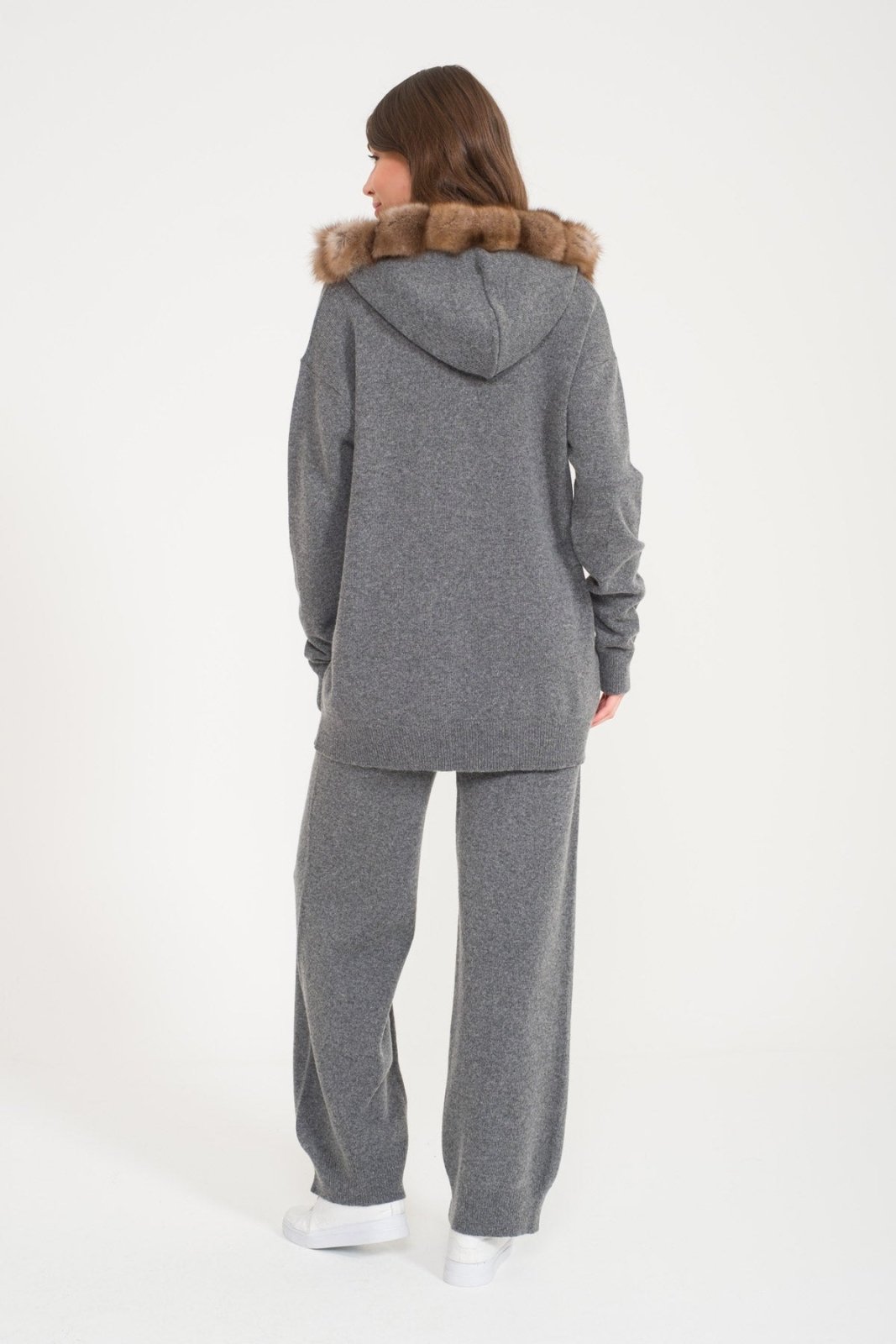 Dark Grey Marten Fur Lined Hoodie & Pants Set - ADAMO