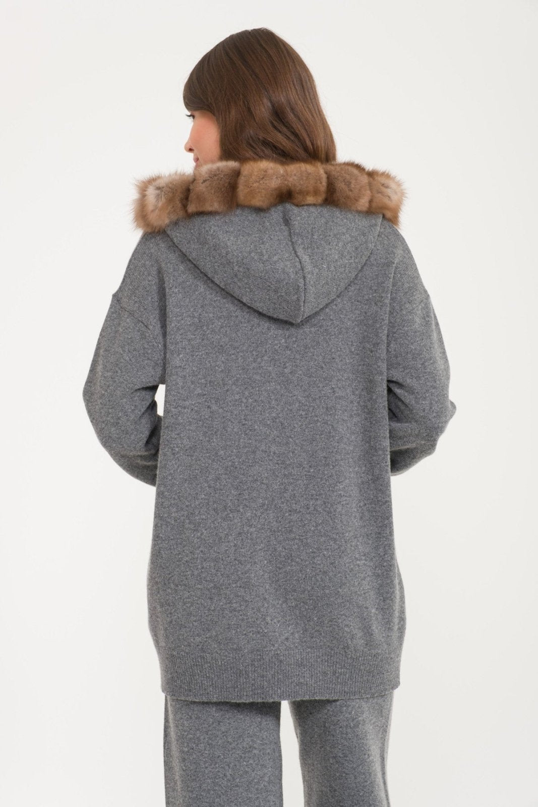 Dark Grey Marten Fur Lined Hoodie & Pants Set - ADAMO