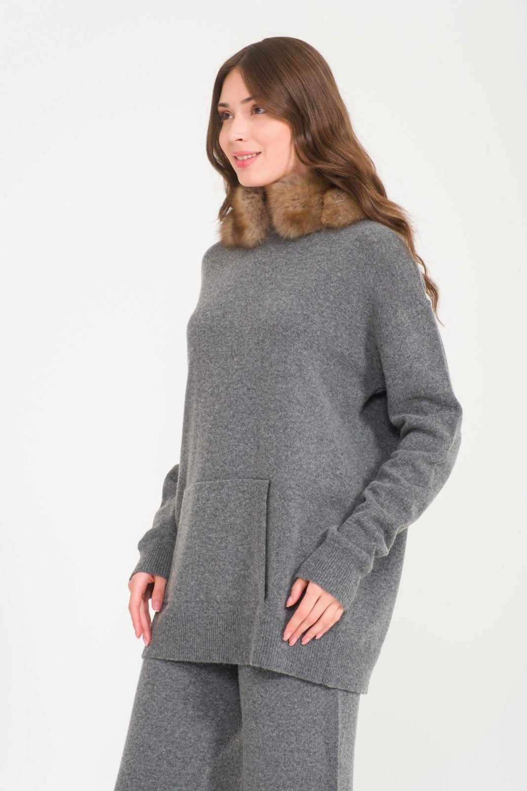 Dark Grey Marten Fur Lined Hoodie & Pants Set - ADAMO