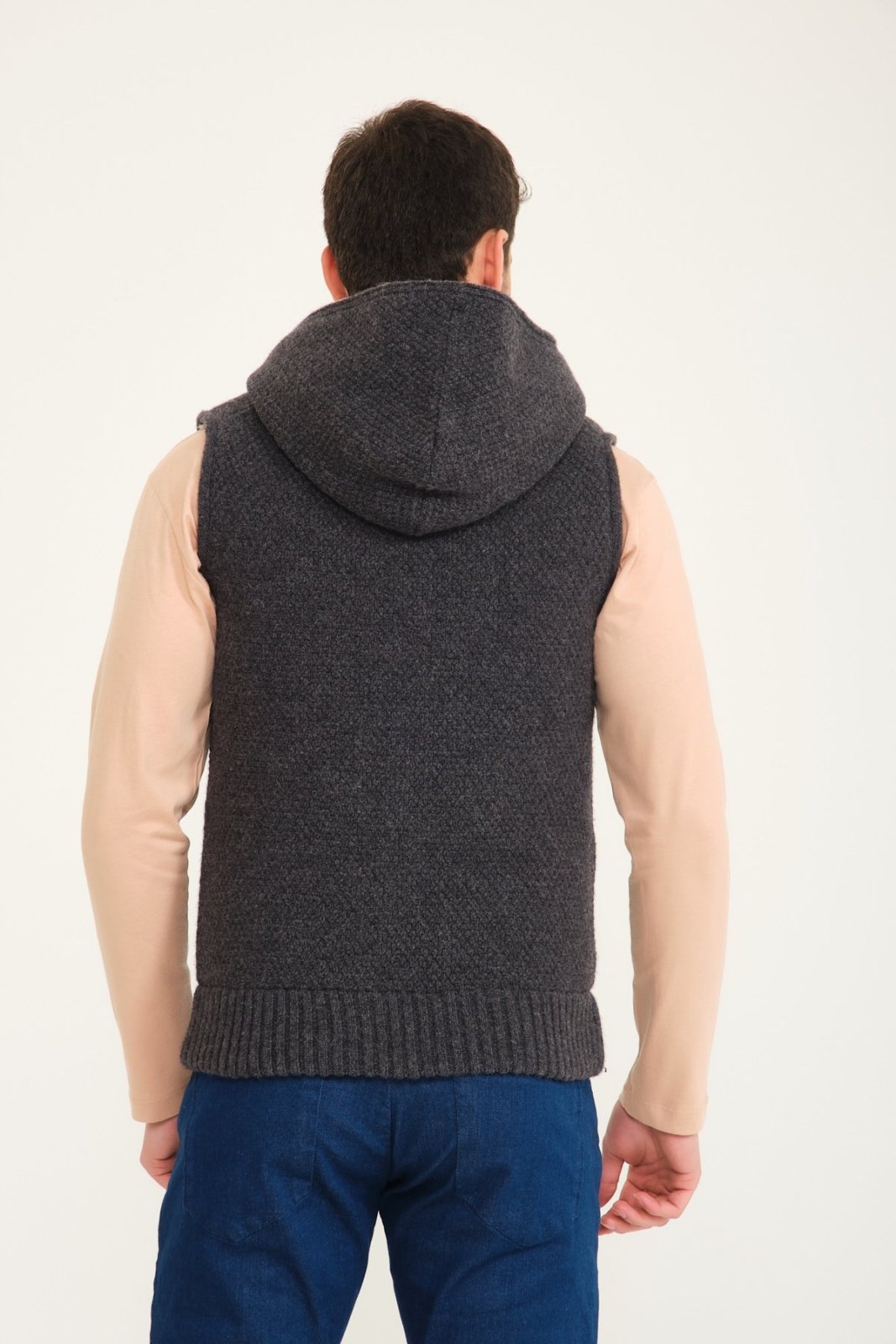 Dark Grey Wool & Rex Fur Knit Vest - ADAMO