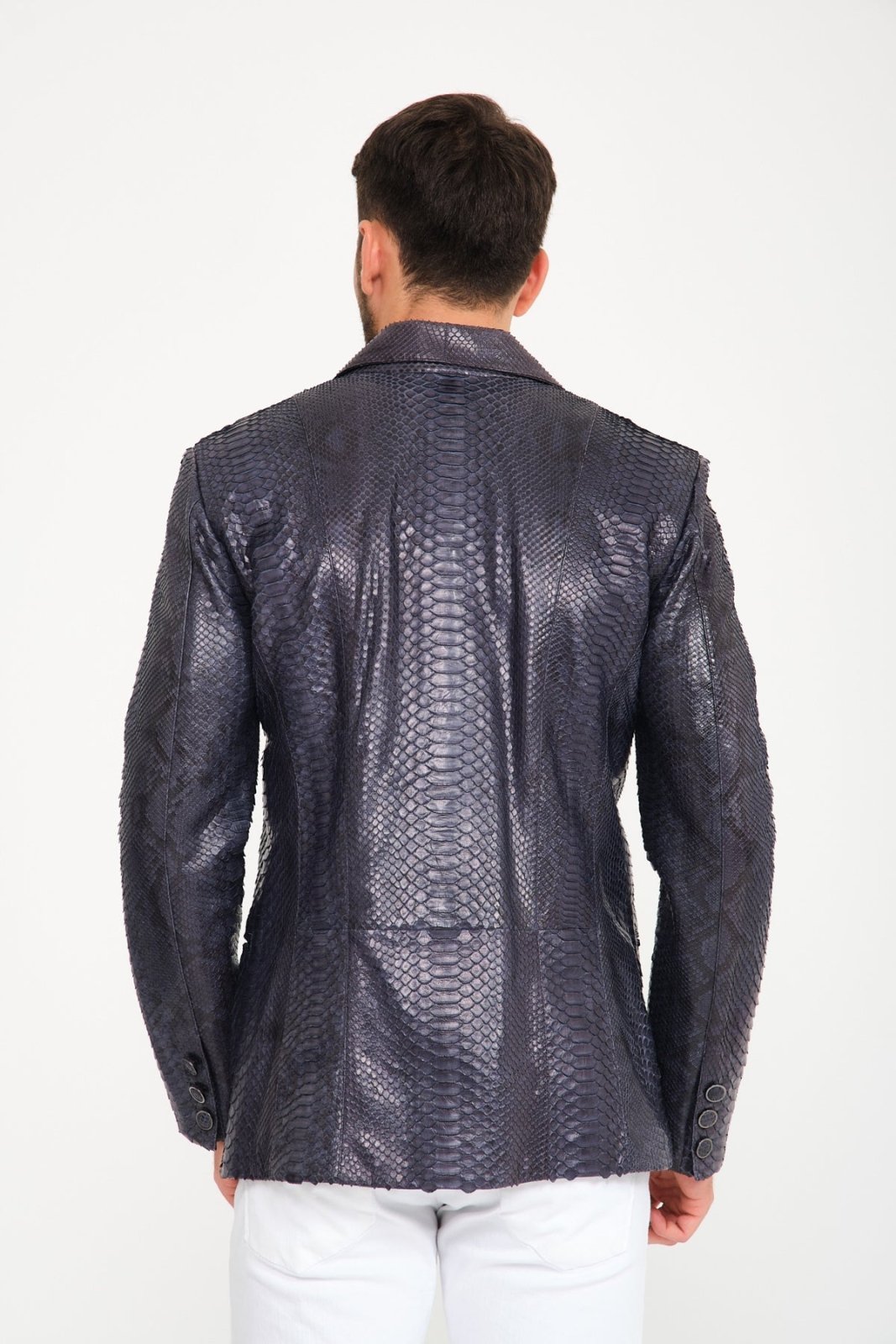 Dark Navy Python Leather Blazer Jacket - ADAMO