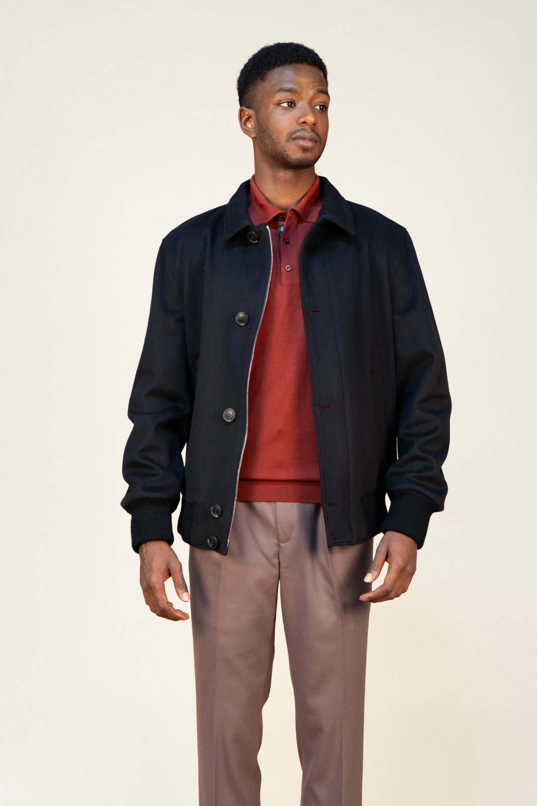 Dark Navy Wool Bomber Jacket - ADAMO