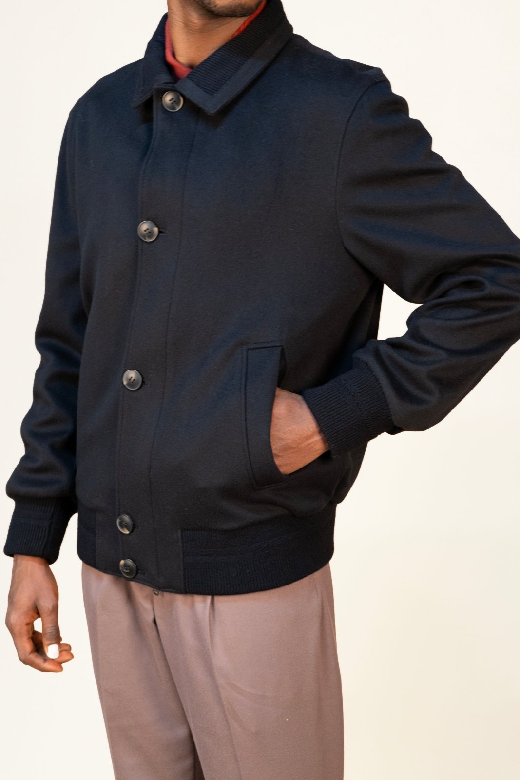 Dark Navy Wool Bomber Jacket - ADAMO