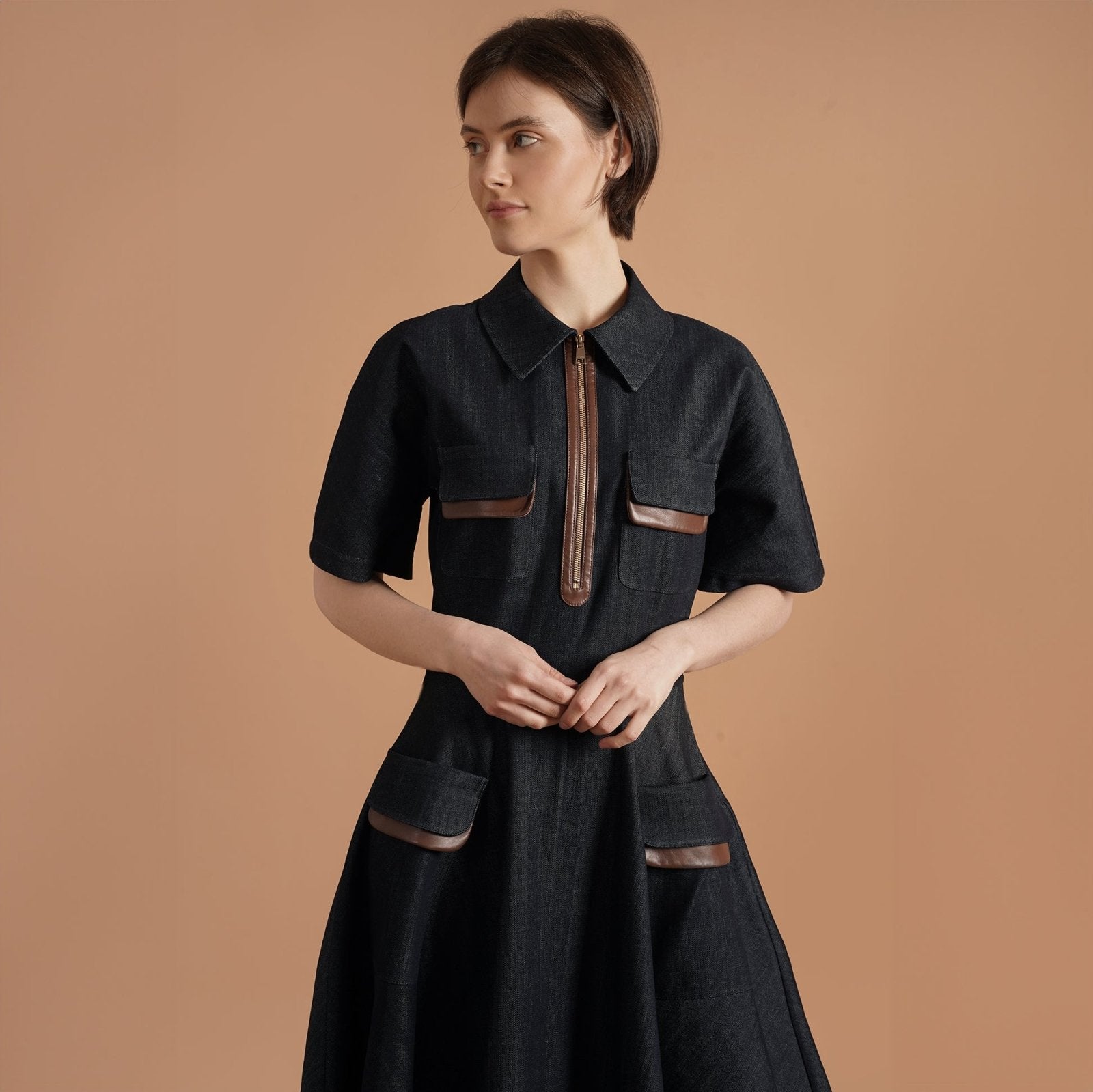 Denim Contrast Dress - ADAMO