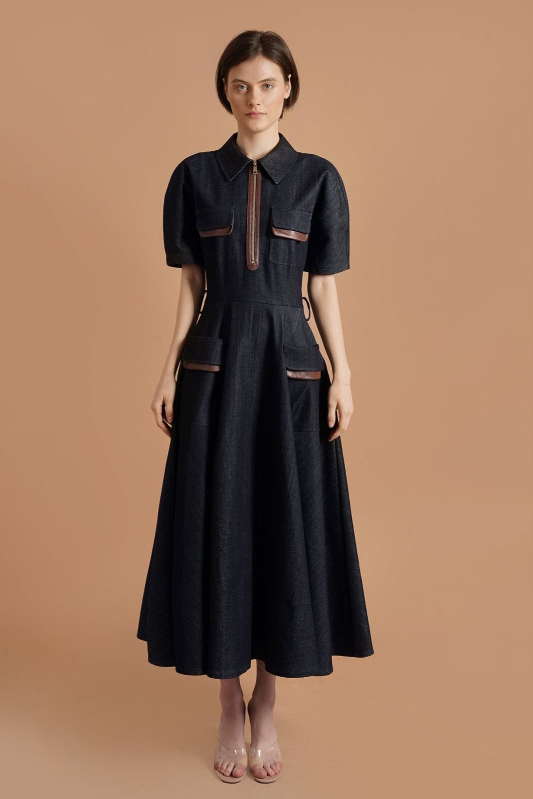 Denim Contrast Dress - ADAMO